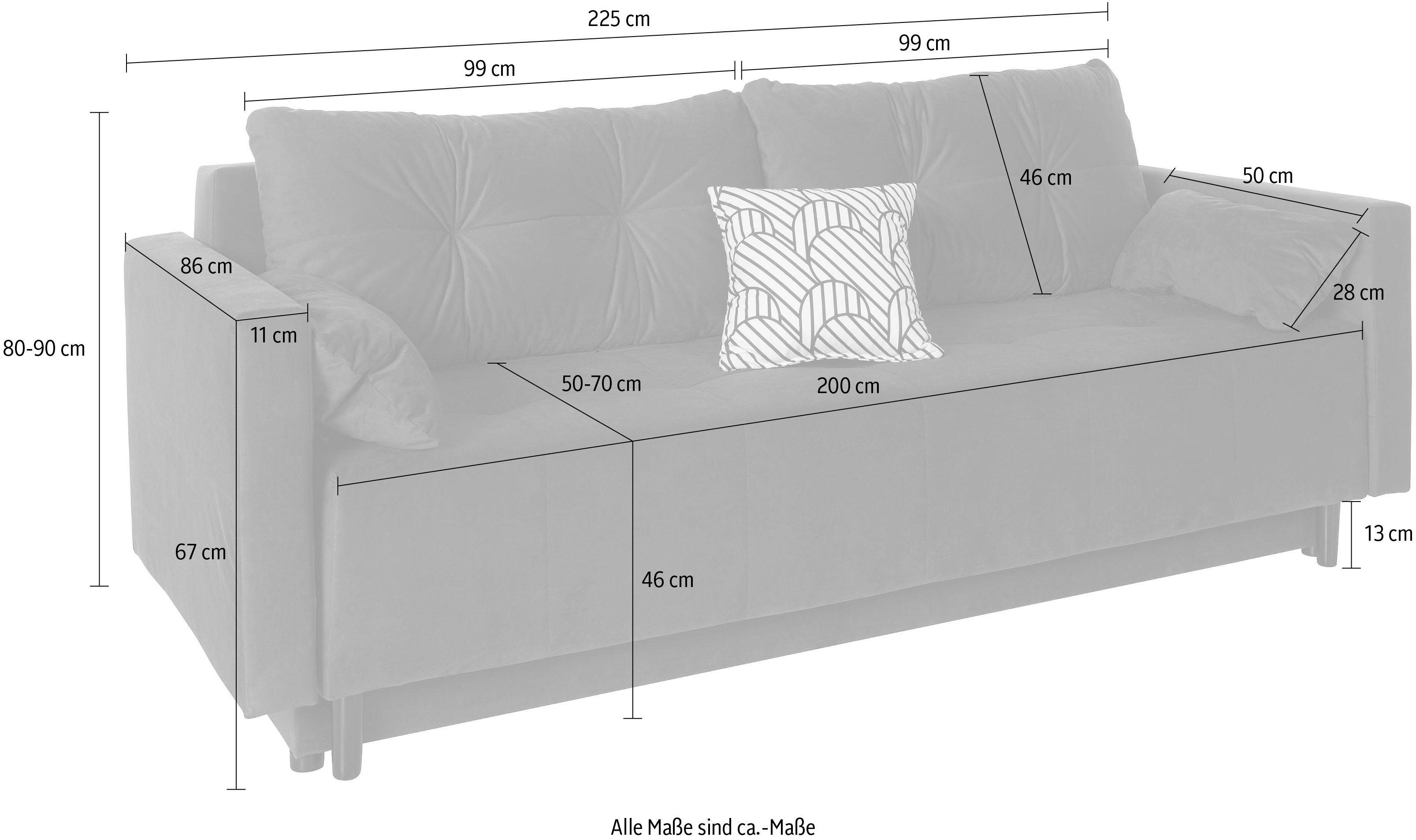 COLLECTION AB Schlafsofa Solar, Bettfunktion, Bettkasten, Federkern und loser Rücken- und Zierkissen