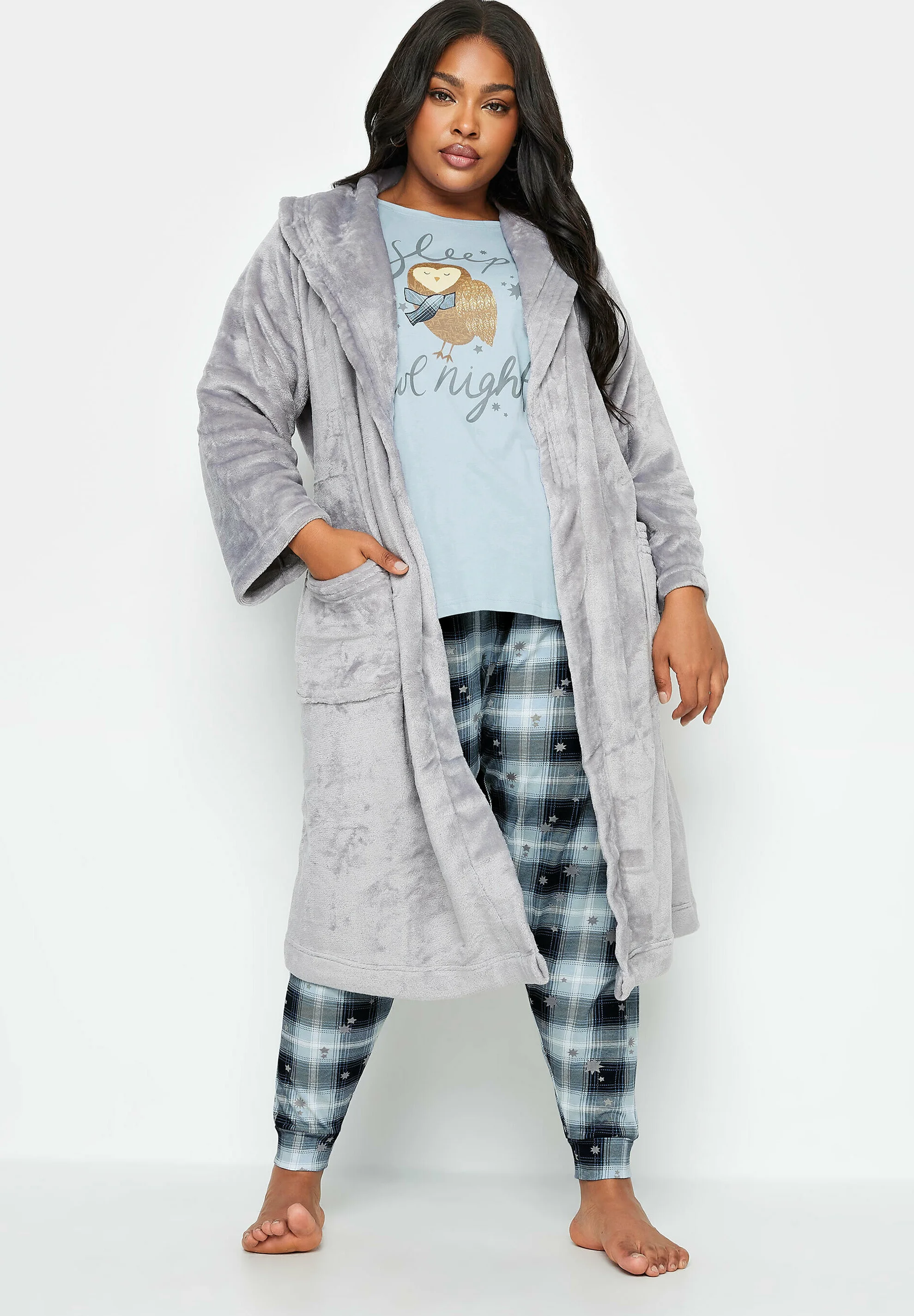 Conjunto de pijama de noche a cuadros con búho para dormir de Yours Clothing