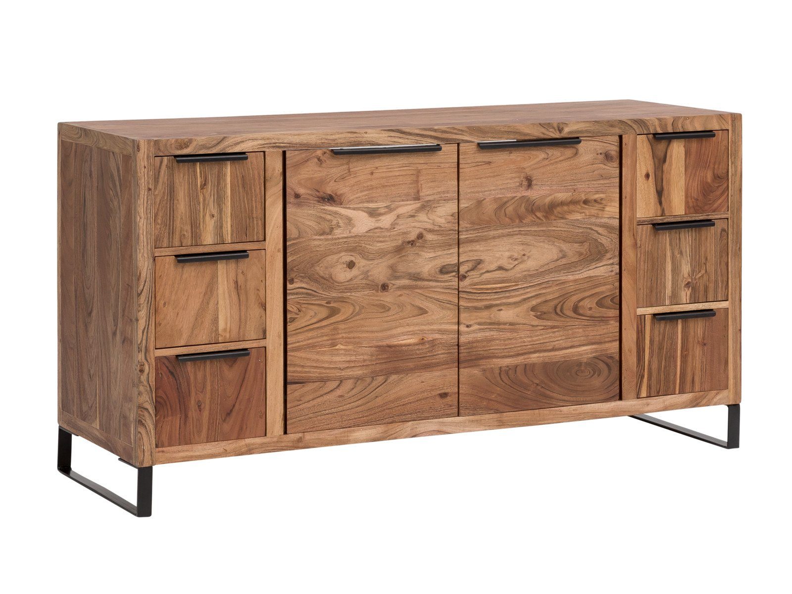 massivum Badmöbel-Set Sydney I Waschtisch mit Spiegel 138cm I massiv Holz Akazie hell, (2-St)