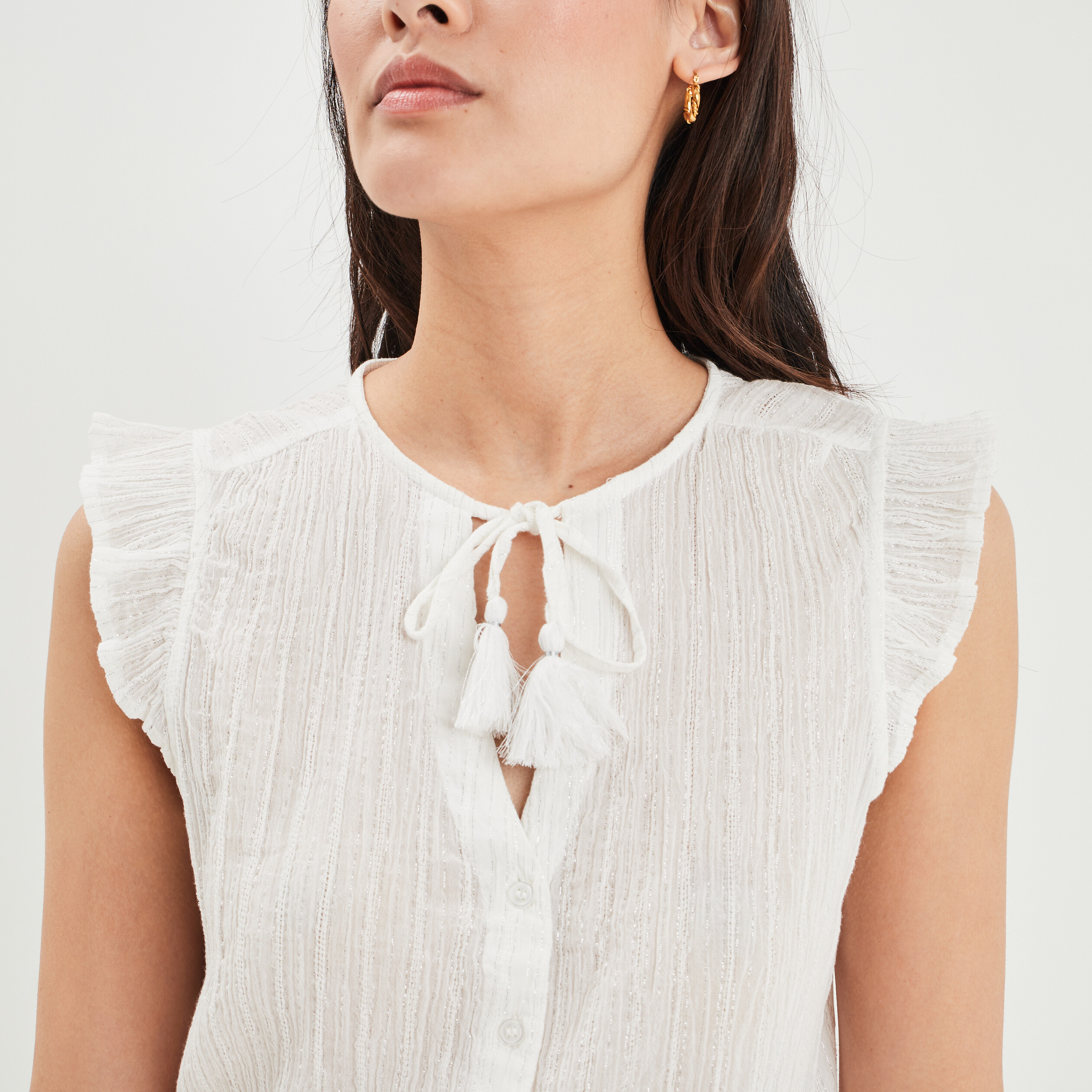 Chemise sans manches avec cordons blanc femme | La Halle