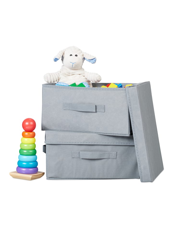relaxdays 2 x Aufbewahrungsbox in Grau - (B)23 x (H)17 x (T)33 cm günstig kaufen onesize