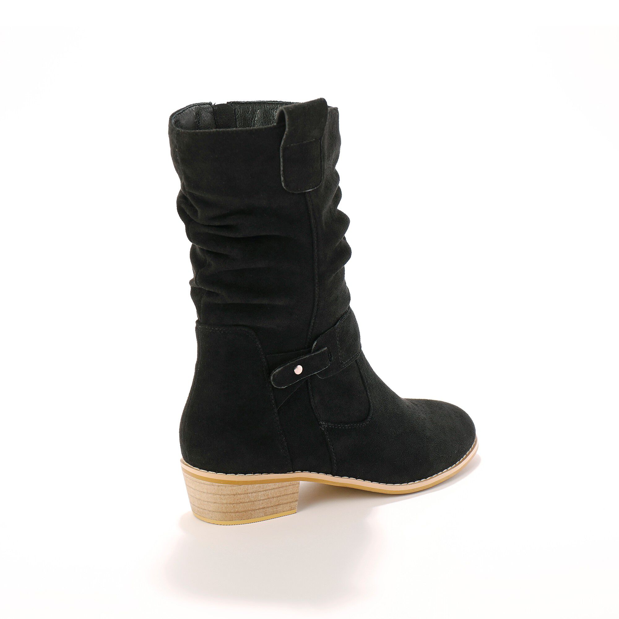 Bottes mi-hautes plissées à petit talon effet bois