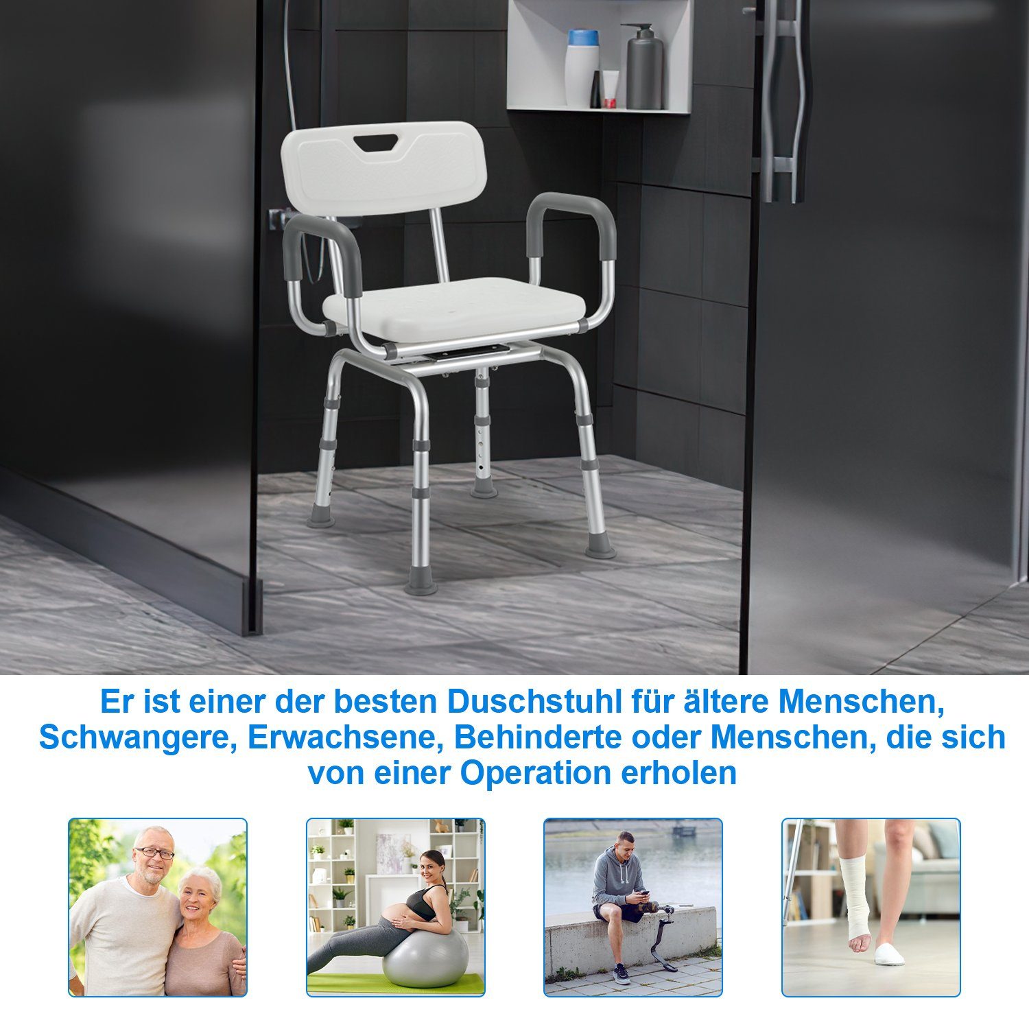 Gimisgu Duschhocker Duschhocker Duschstuhl Badhocker bis 150 kg belastbar