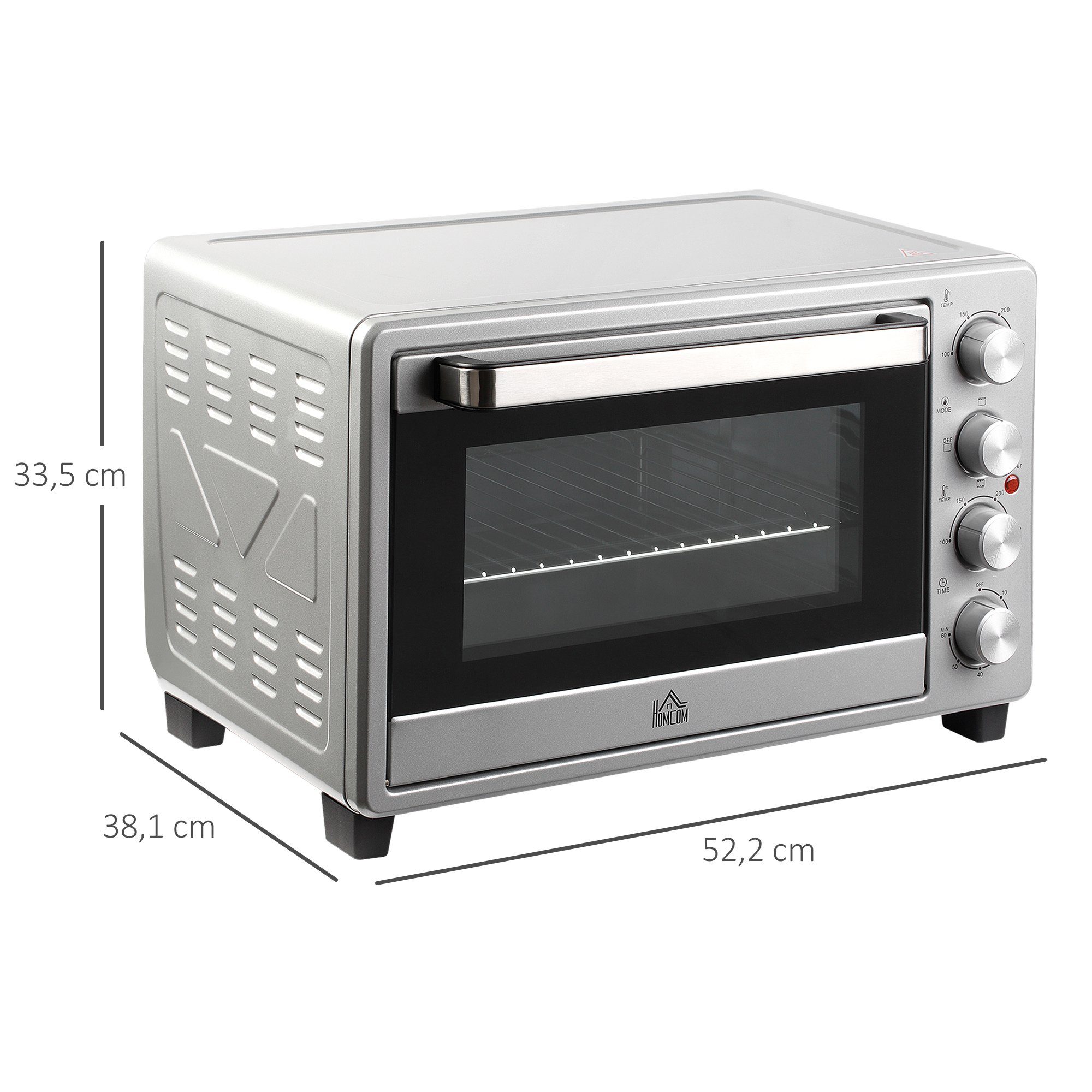 HOMCOM Minibackofen Minibackofen, 32L Elektrischer Mini Ofen Drei Stufen Silber
