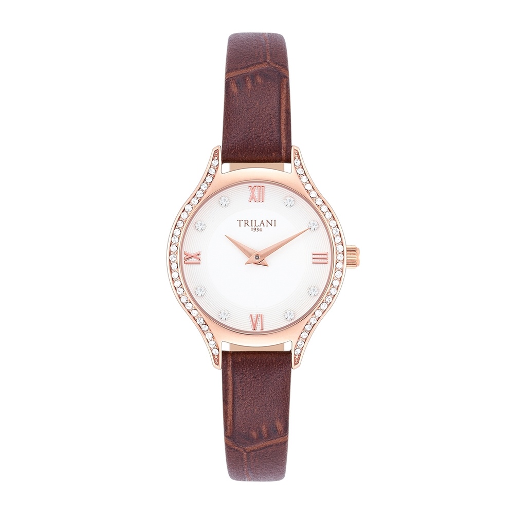 Trilani Montre à quartz en Cuir véritable en Marron Montre