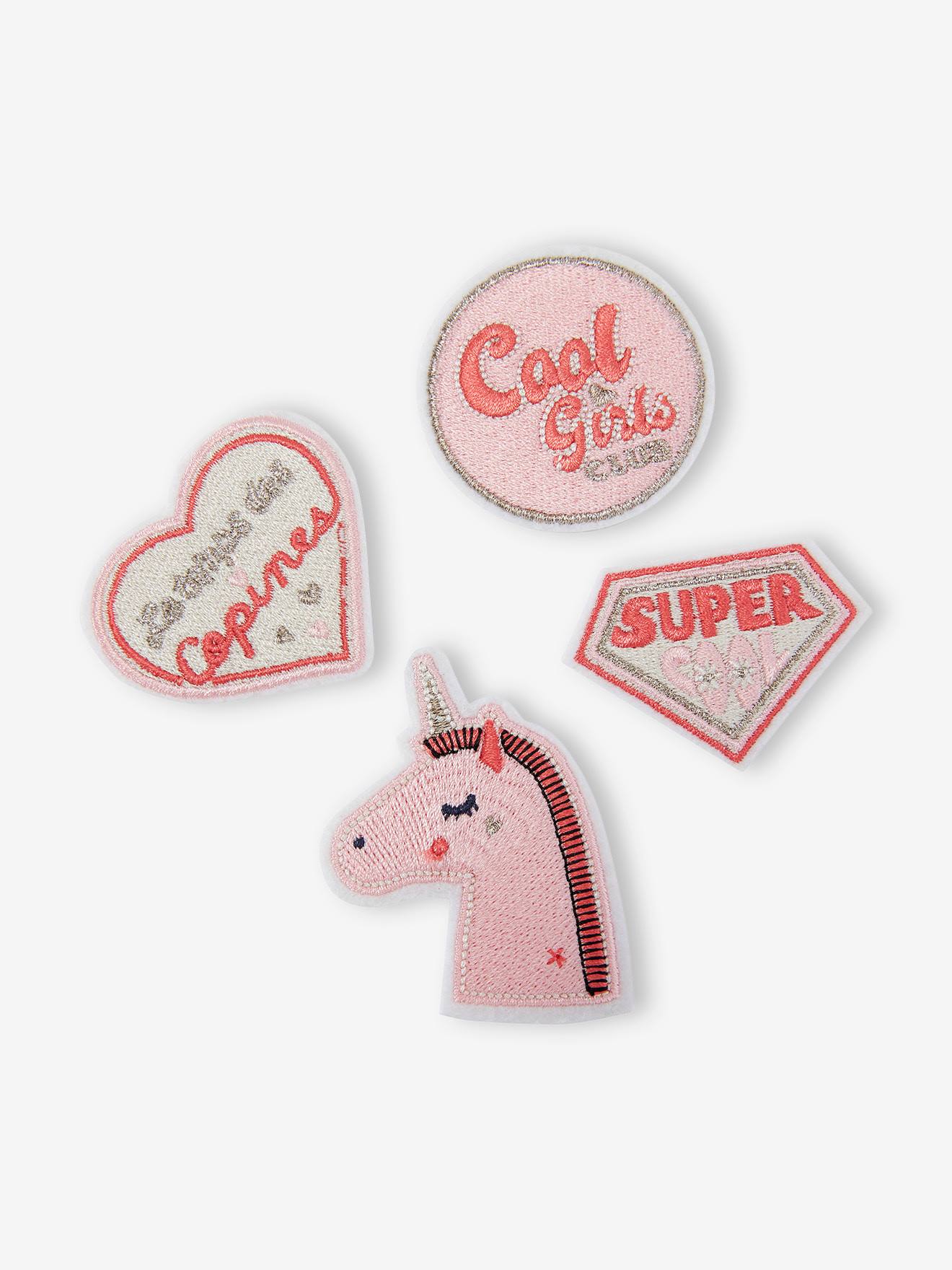 Lot de 4 badges thermocollants fille lot rose