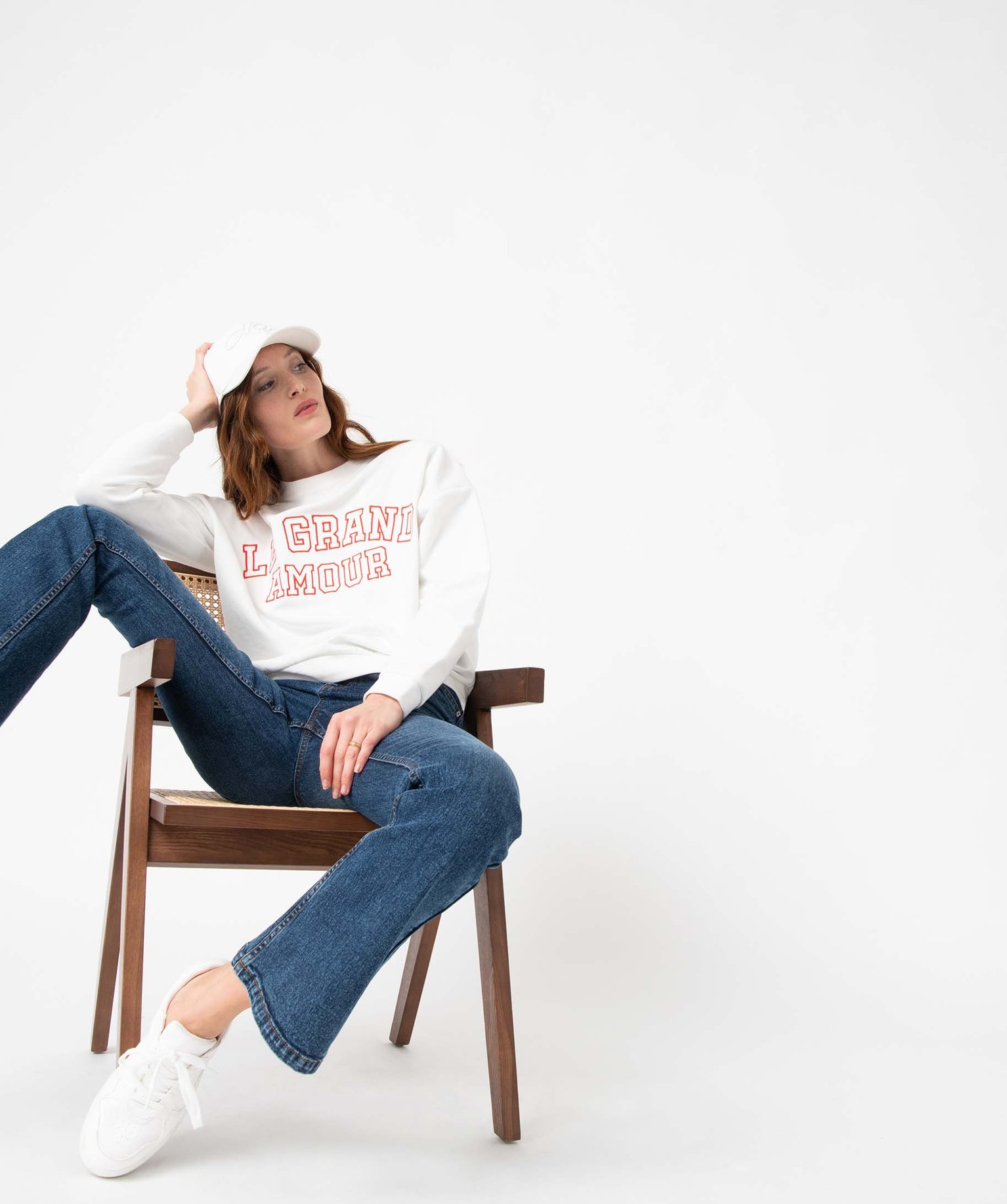 Sweat femme oversize à message brodé ecru | GEMO