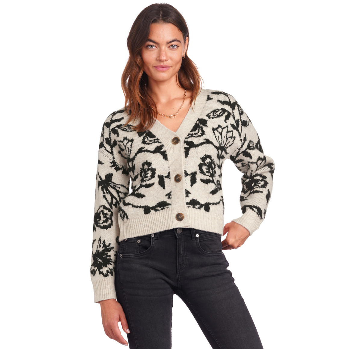 Damen Strickjacke mit Blumen allover