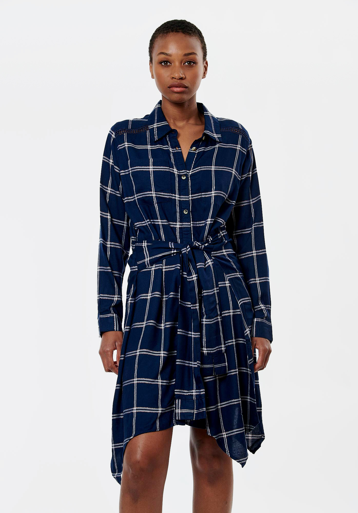 BLAIR  Robe chemise à carreaux bleu marine femme