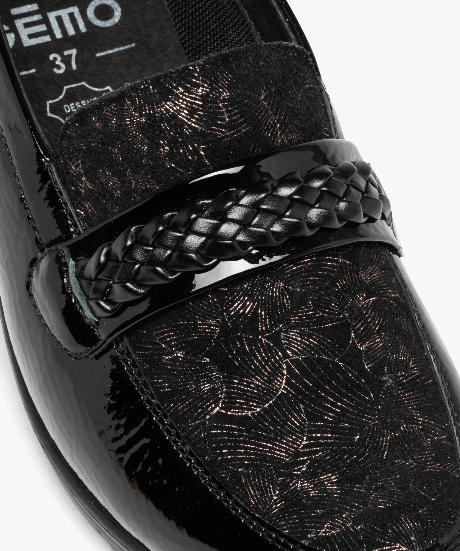 Mocassin confort avec dessus en cuir verni et talon compensé femme