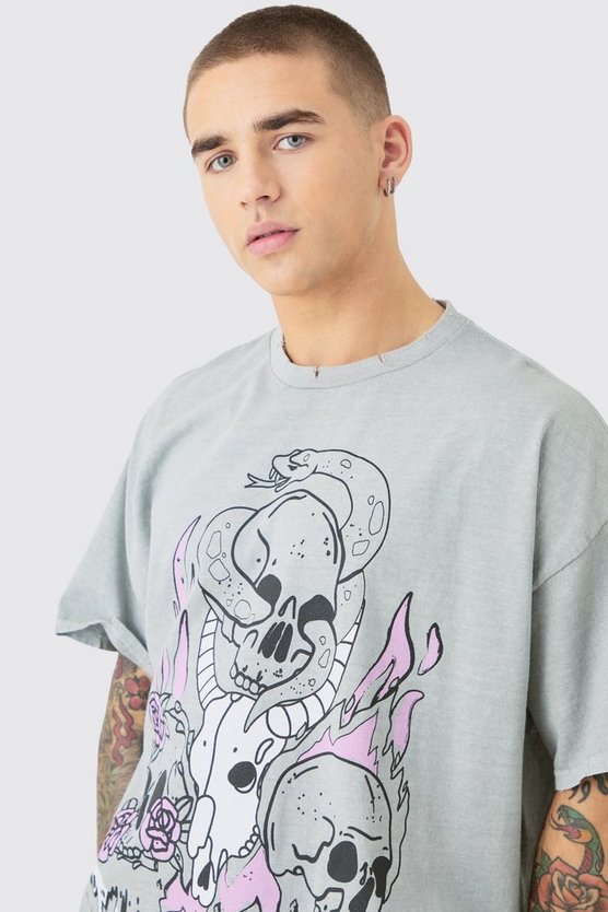 Oversize T-Shirt mit Totenkopf-Print