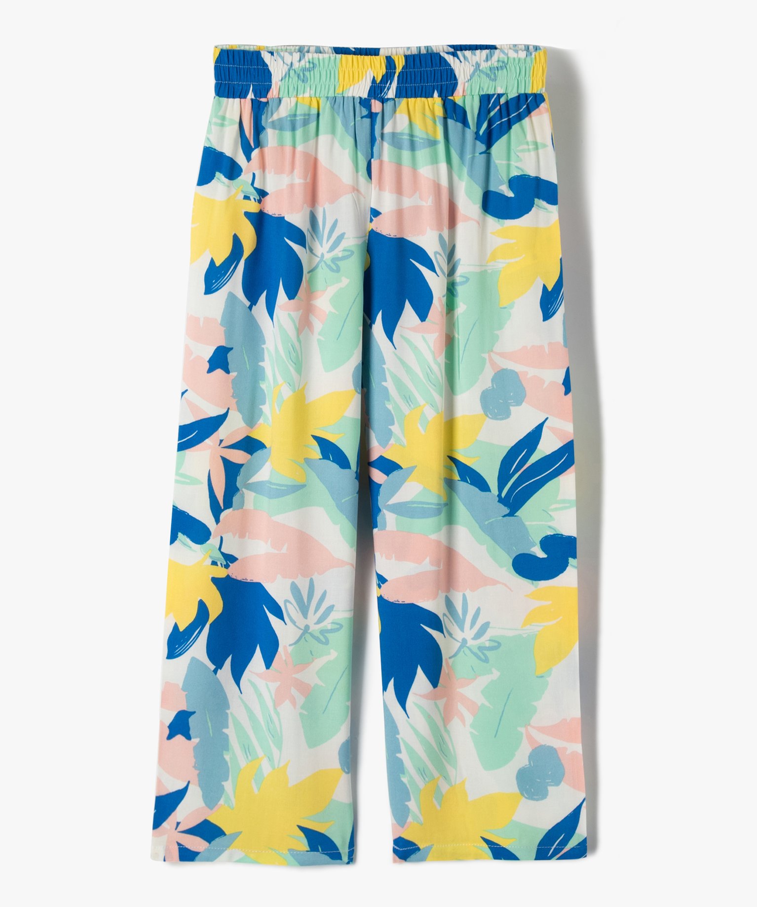 Pantalon fille fluide à motifs feuillage exotique multicolore | GEMO