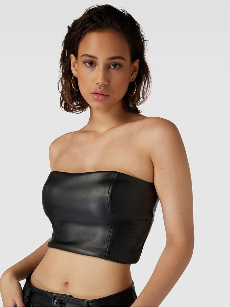 Cropped Bandeau-Top in Leder-Optik in schwarz