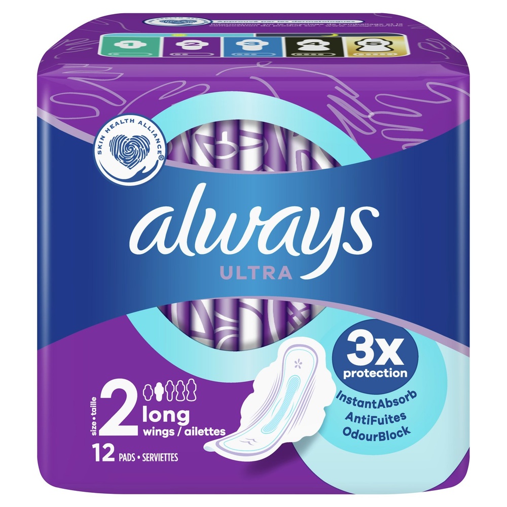 always Always Ultra Serviettes Hygiéniques Long (T2) Avec Ailettes Serviettes Hygiéniques