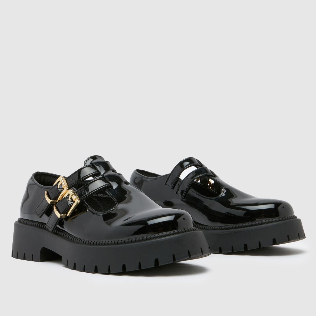 Schuh – Svarta platta skor med bred passform och lucette-rem