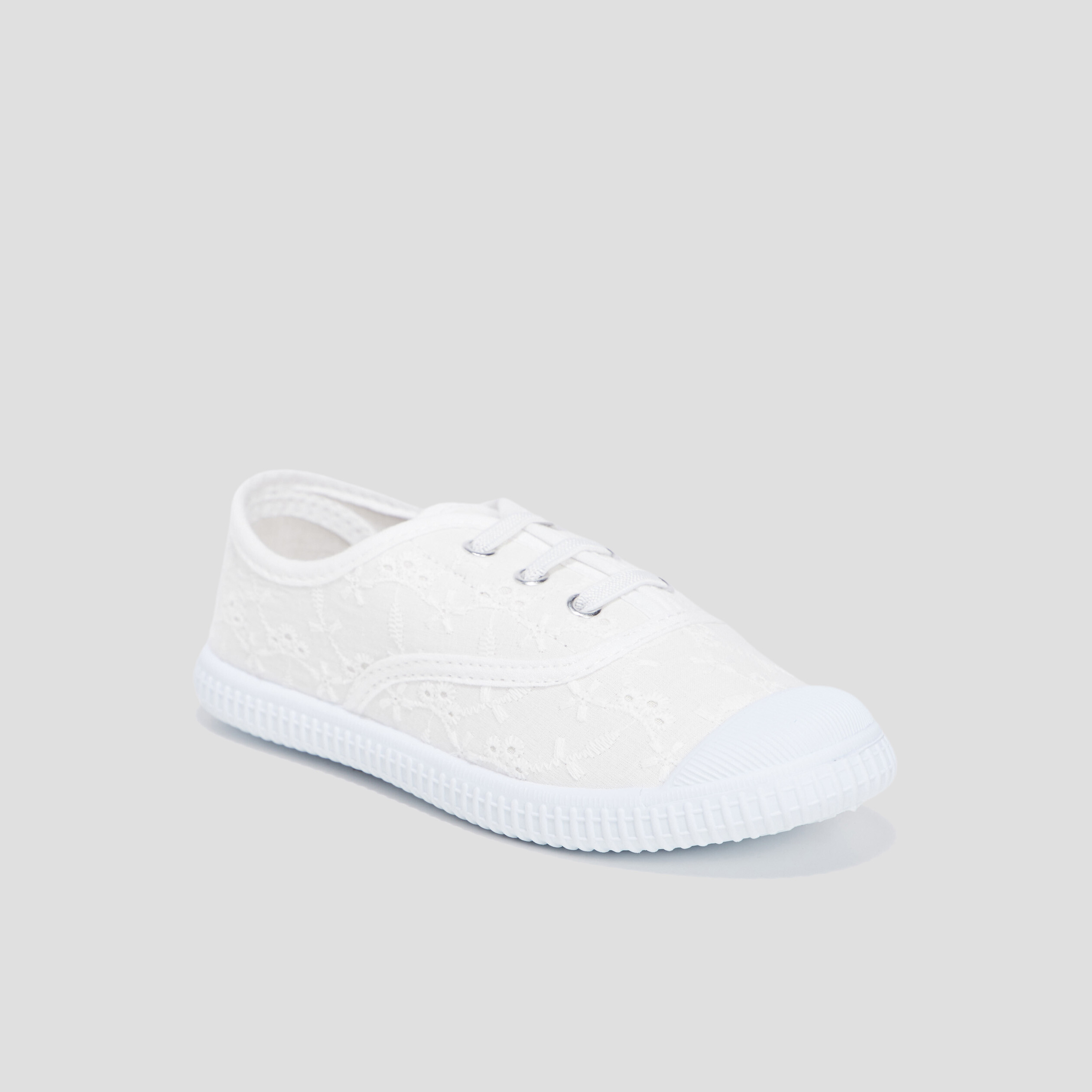 Tennis avec broderie anglaise en toile blanc fille | La Halle