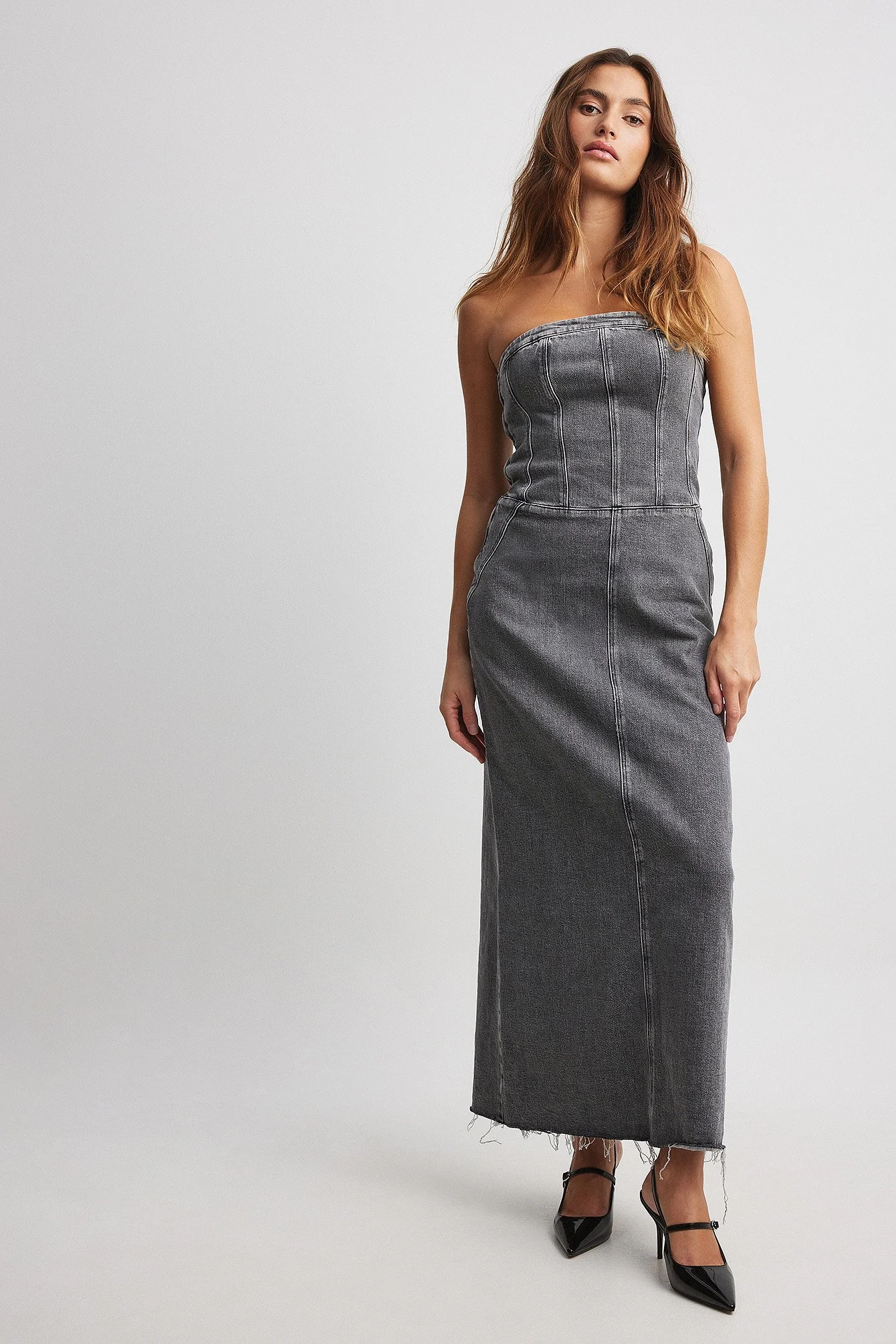 Bandeau-Denim-Maxikleid
