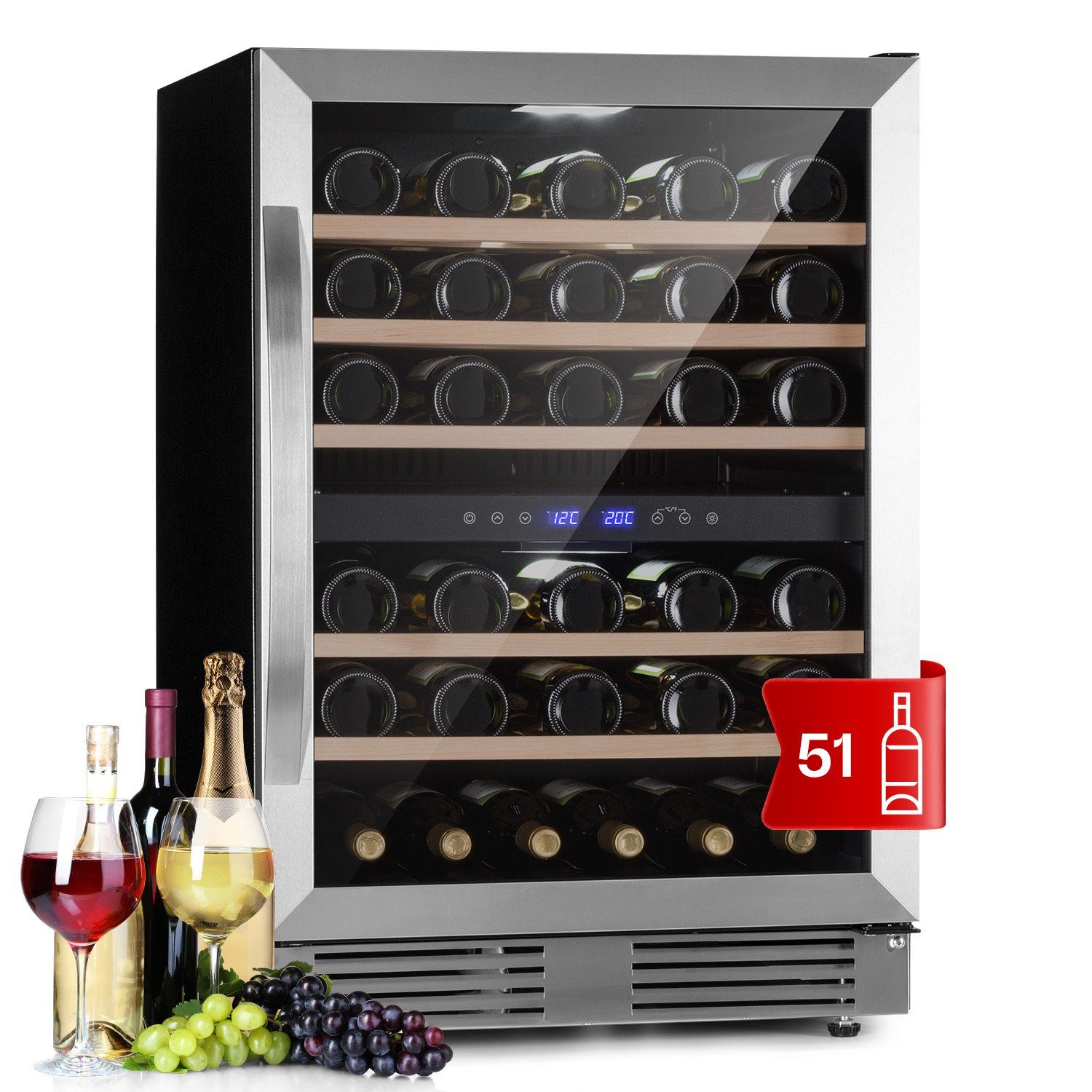Klarstein Weinkühlschrank Vinovilla 50 duo, für 51 Standardflaschen á 0,75l,Wein Flaschenkühlschrank Weintemperierschrank Weinschrank Kühlschrank