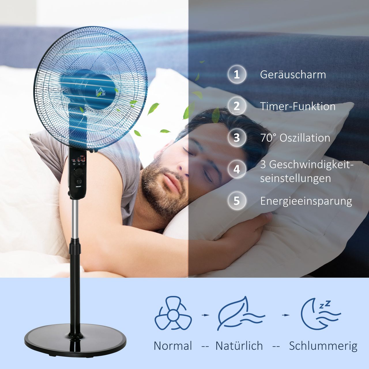 HOMCOM Standventilator Ventilator Fernbedienung Verstellbarer Neigungswinkel