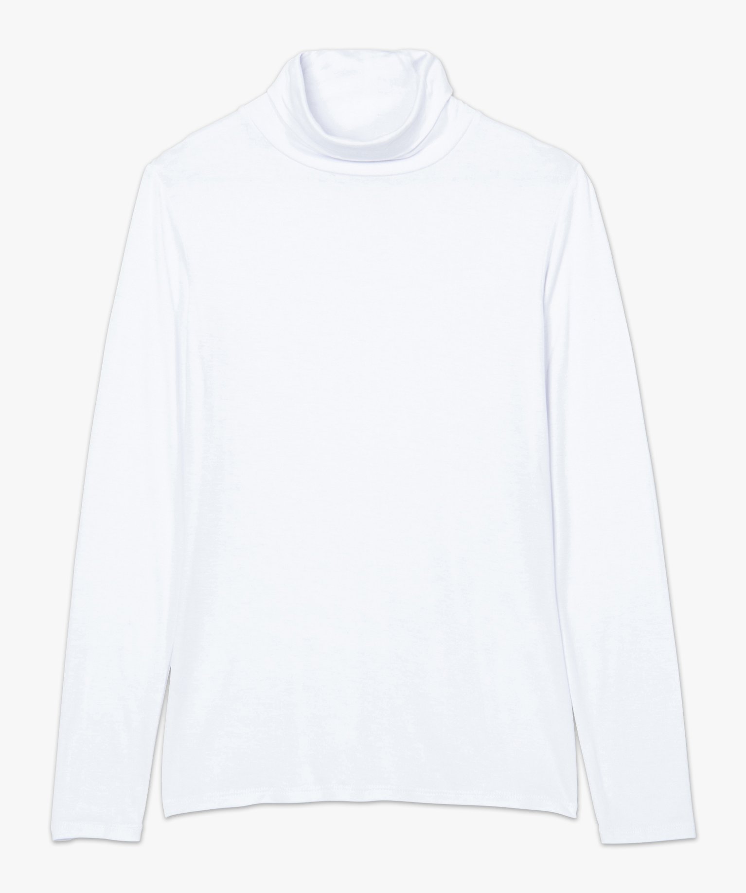 Tee-shirt femme uni avec col roulé et manches longues blanc | GEMO