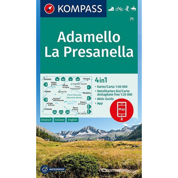 KOMPASS WANDERKARTE ADAMELLO, LA PRESANELLA 1:50 000