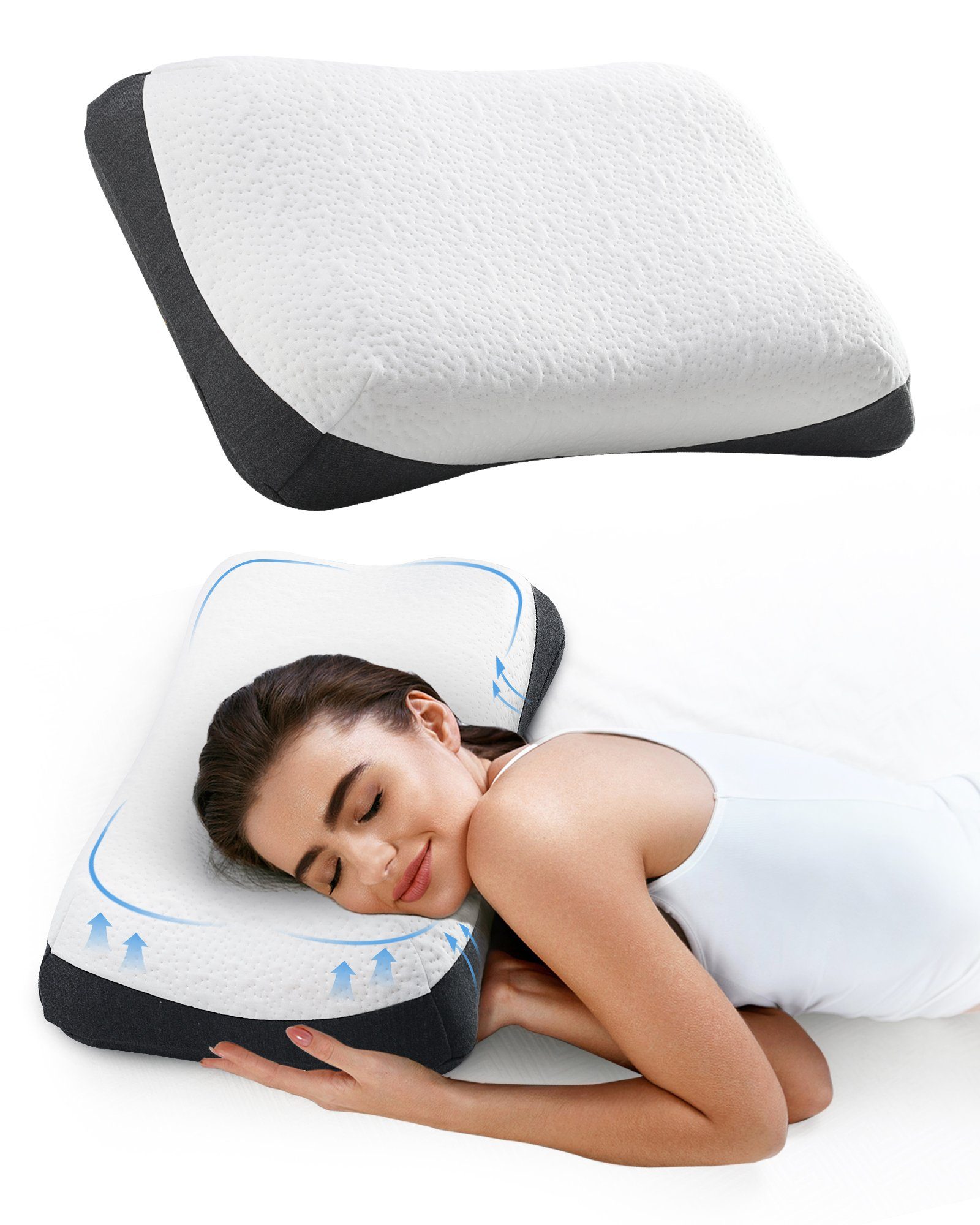 Nackenstützkissen Nackenstützkissen höhenverstellbar für nackenschmerzen und schulter, Elegear, Füllung: Memory-Foam, Bezug: Modalstoff, Rückenschläfer, Seitenschläfer, Bauchschläfer, 60X34cm Kopfkissen, Schlafkissen mit Bezug