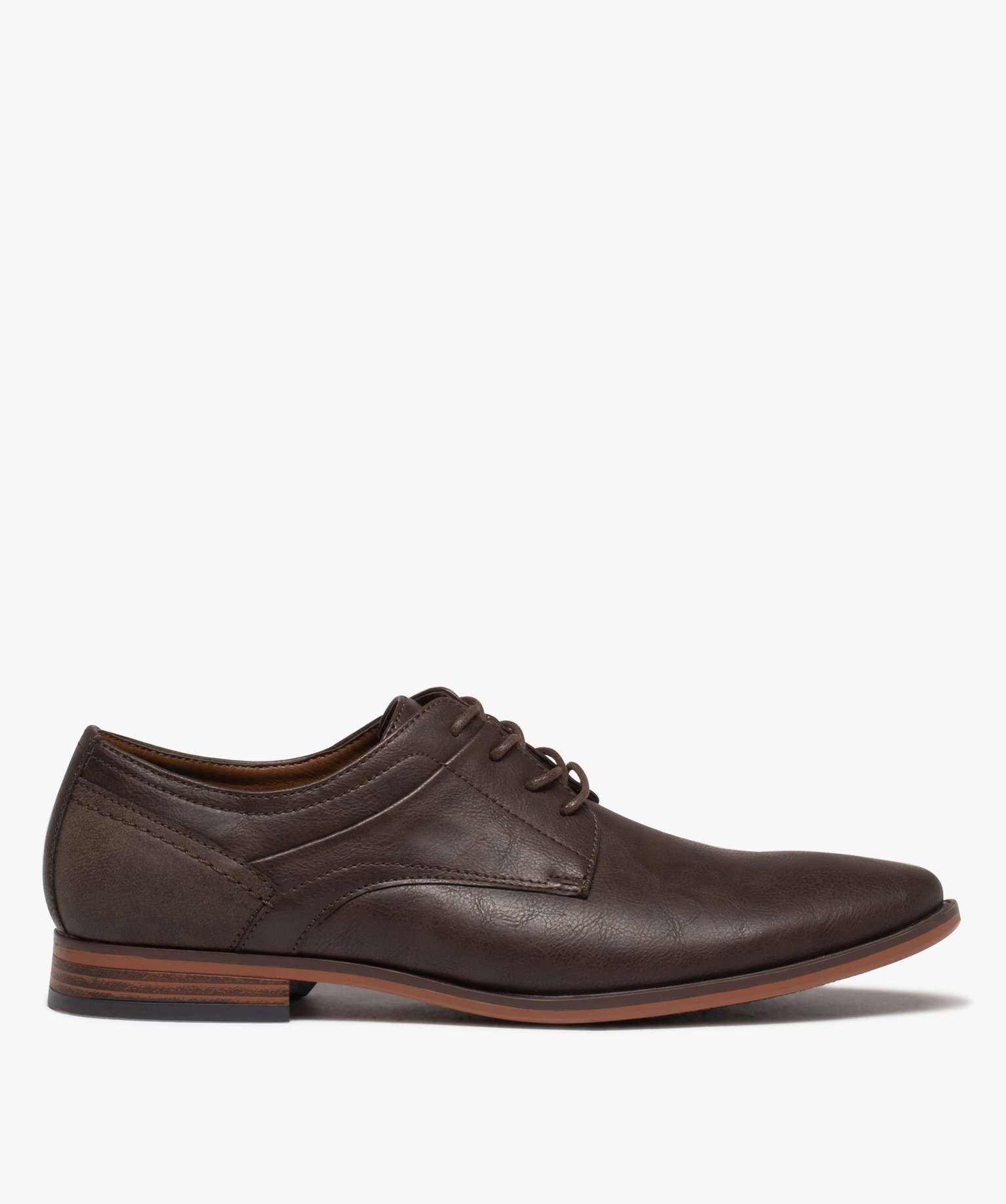 Derbies homme unis à lacets rond cirés marron | GEMO