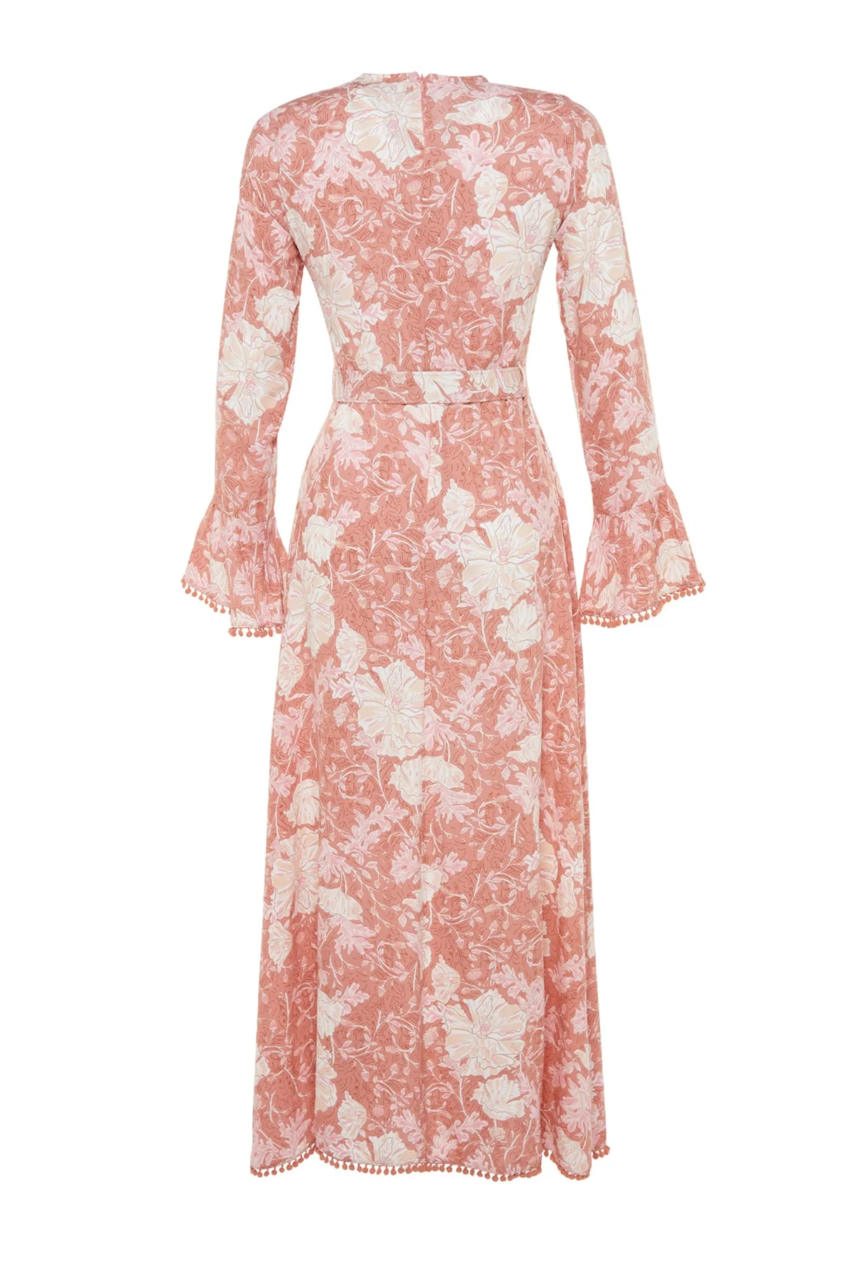 Trendyol Modest  Gewebtes Kleid mit Gürtel und Muster aus getrockneten Rosenblüten TCTSS23EB00189