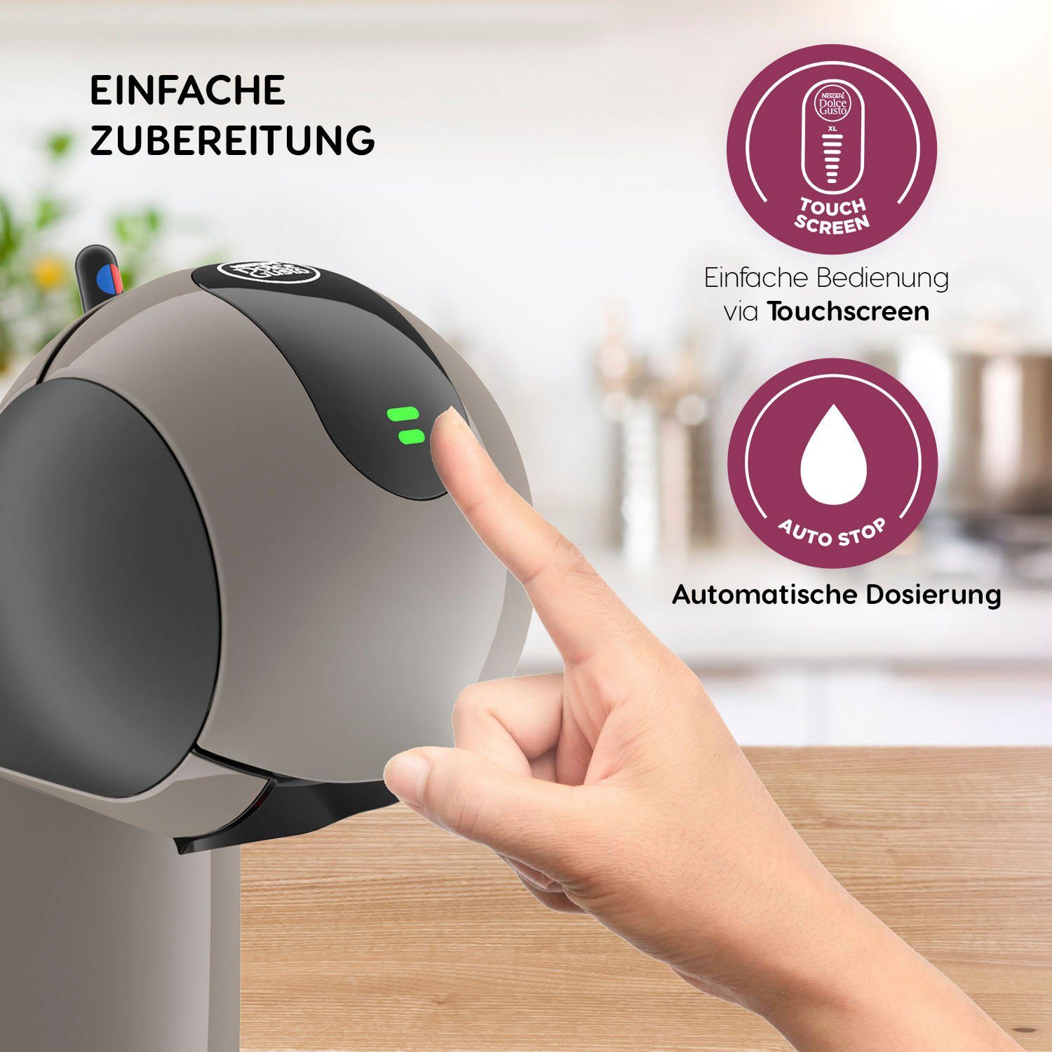 NESCAFÉ® Dolce Gusto® Kapselmaschine Krups, KP270A Infinissima Touch Automatic in Taupe, Hochdrucksystem bis 15 Bar, Touchscreen, Energiesparmodus nach 1 Min.