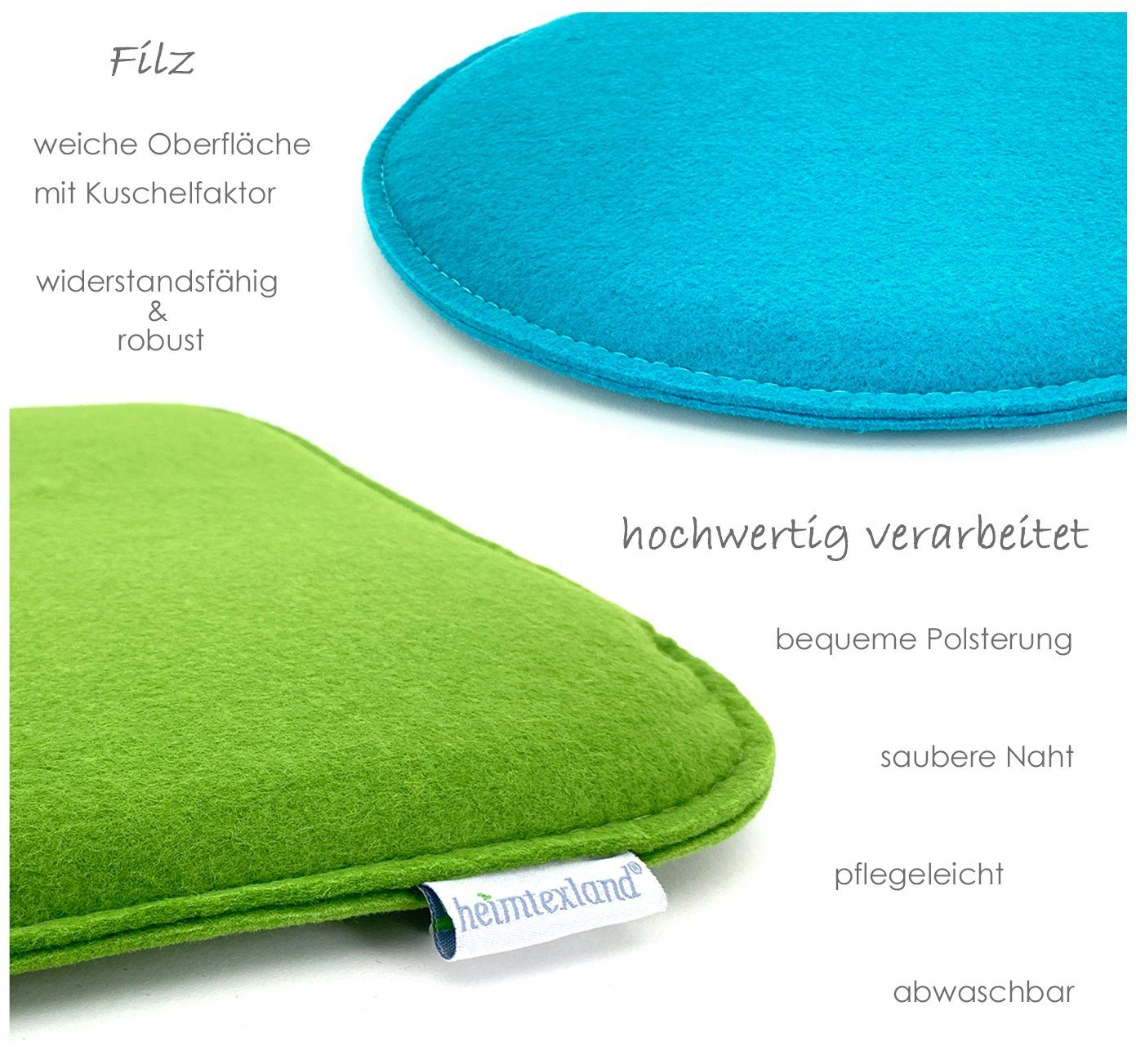 heimtexland Sitzkissen Filz Sitzauflage Stuhlkissen Bankkissen abwaschbar, 2er Set Sitzpolster Eckig I Indoor Outdoor I bequem & robust