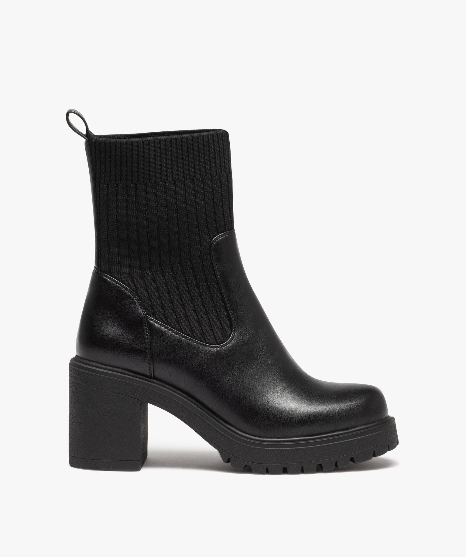 Boots femme unies à talon carré et col chaussette noir | GEMO