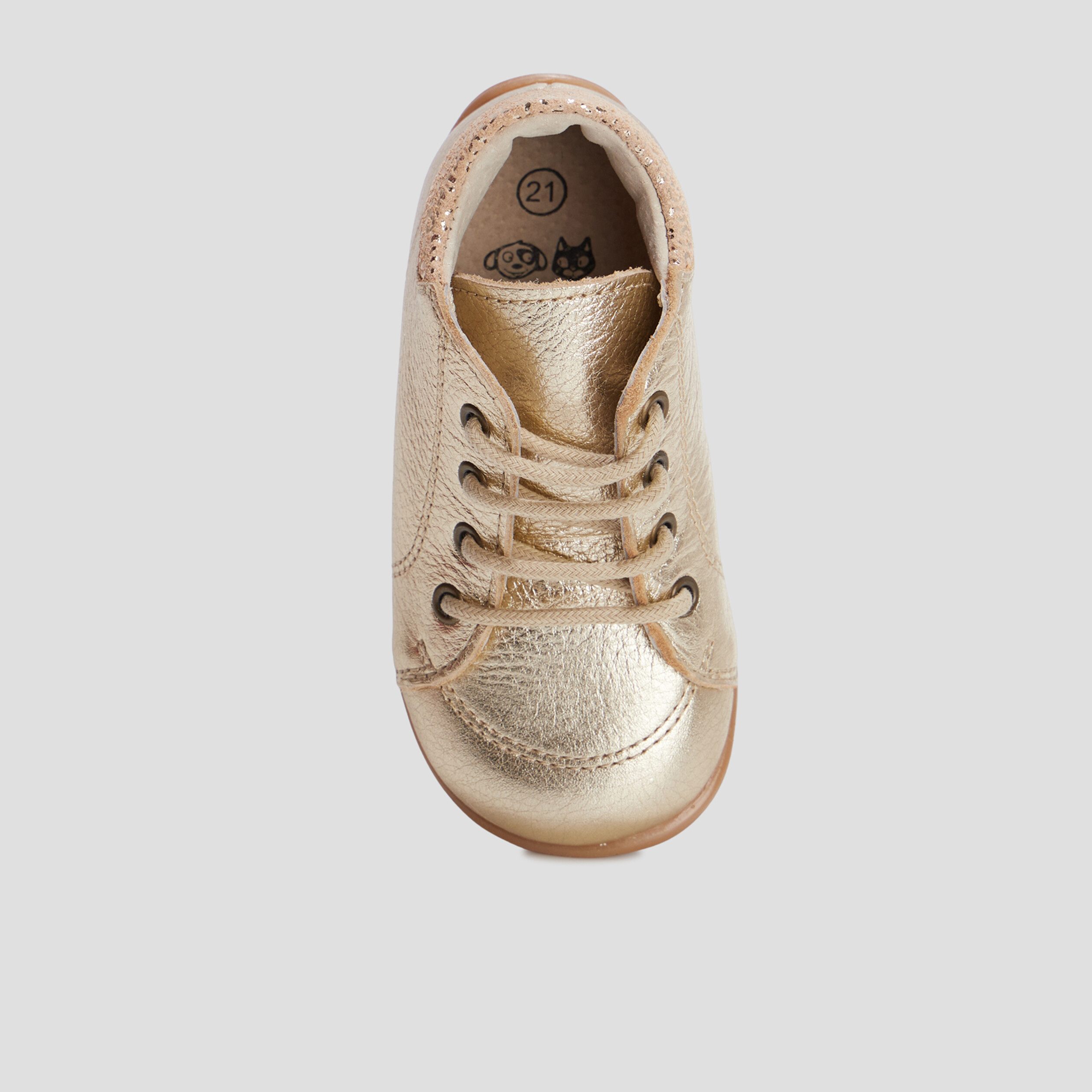 Bottillons à lacets métallisés en cuir jaune or bébé fille | La Halle