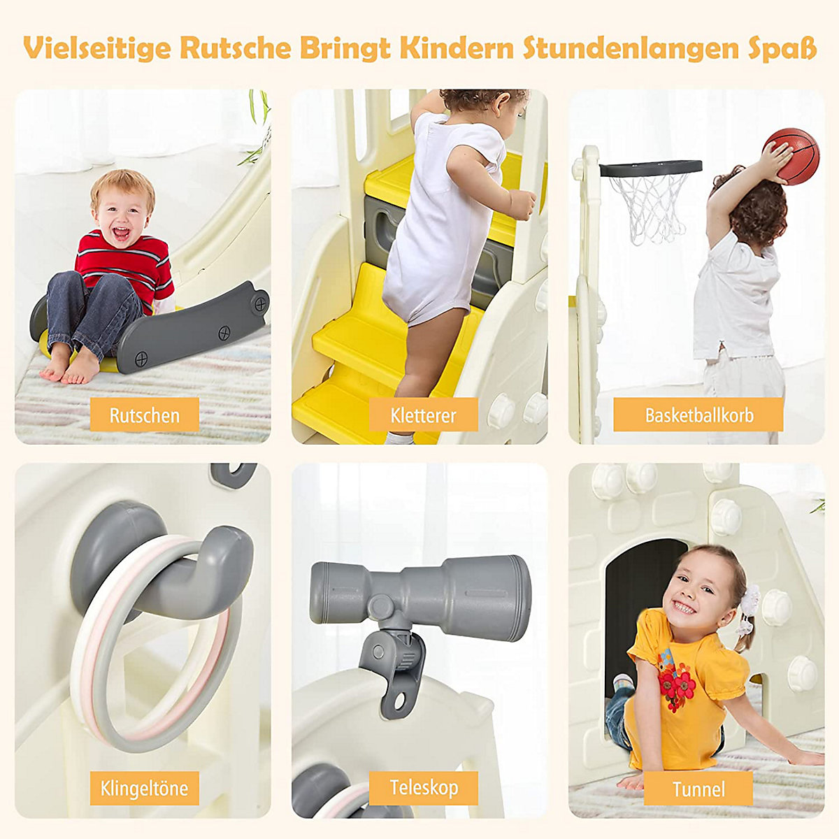 Rutsche 6 in 1 mit Basketballkorb & Teleskop