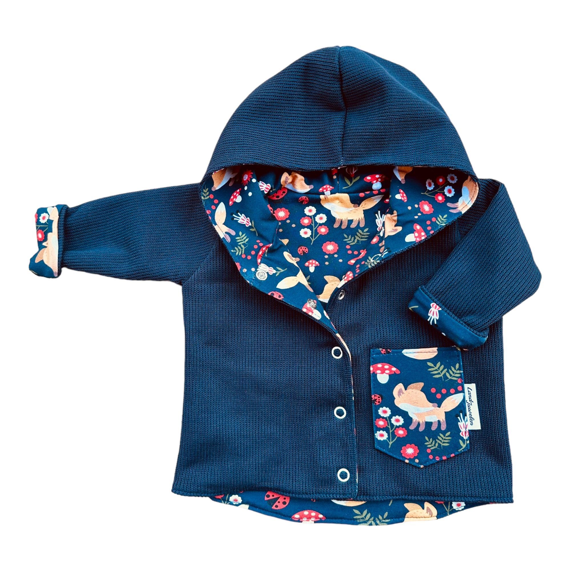 Land-Juwelen Kapuzenstrickjacke Strickjacke Waldtiere dunkelblau marine Fuchs