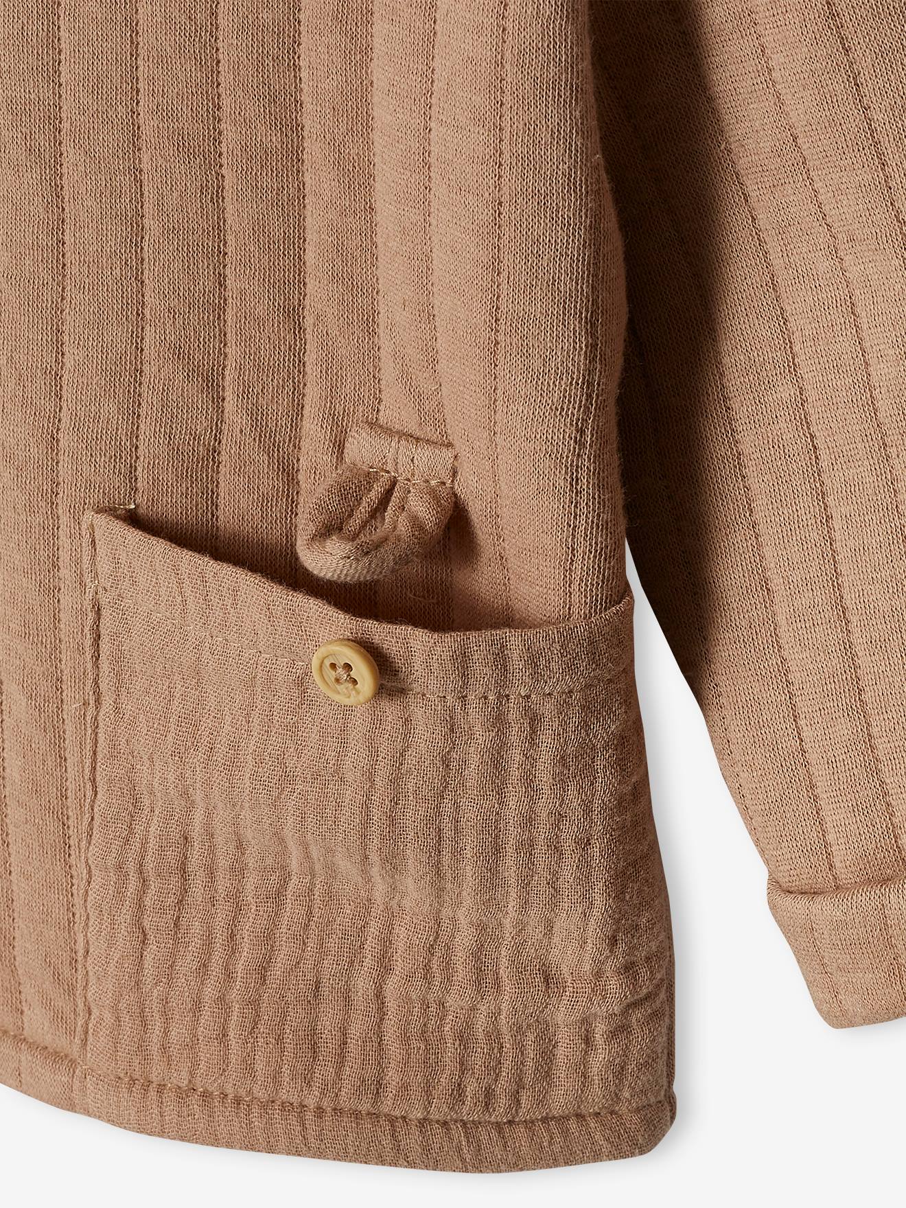 Cardigan naissance bébé poches en gaze de coton cappuccino