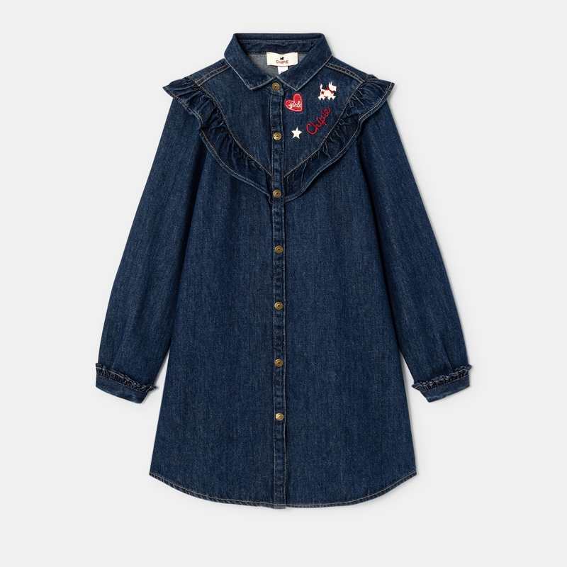 Robe en denim brodée bleue fille Chipie