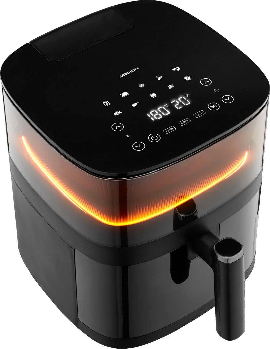 Medion® Heißluftfritteuse X10 XL (MD11780) S40L, mit Sichtfenster, 1500 W, Dampfsprayfunktion, 5L, digitales Bedienfeld, 10 Automatikprogramme