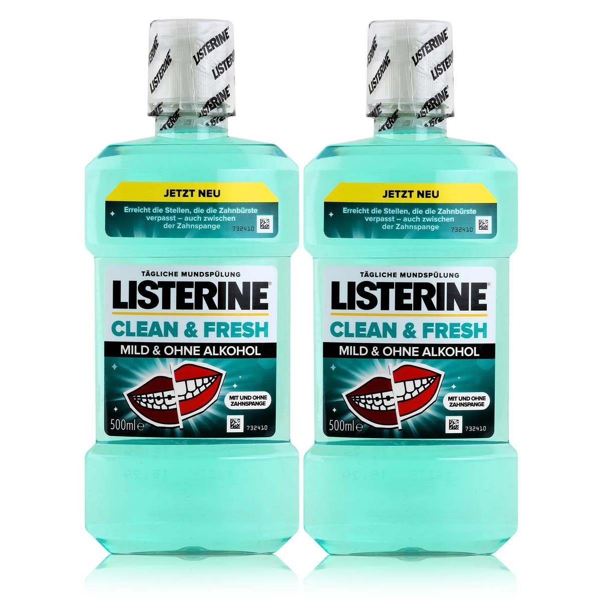 Listerine Mundspülung, Listerine Clean & Fresh Mild & ohne Alkohol 500ml Mundspülung (2er Pac
