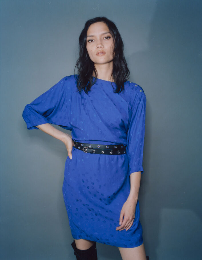 Robe bleue jacquard motif têtes de mort Femme