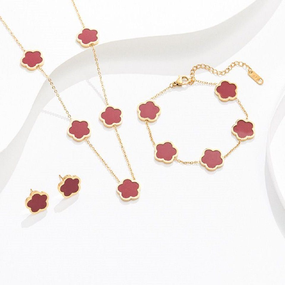 ENGELSINN Schmuckset Blume Schmuck Set Gold für Damen Armband Ohrstecker Halskette Anhänger, inkl. Geschenkbox