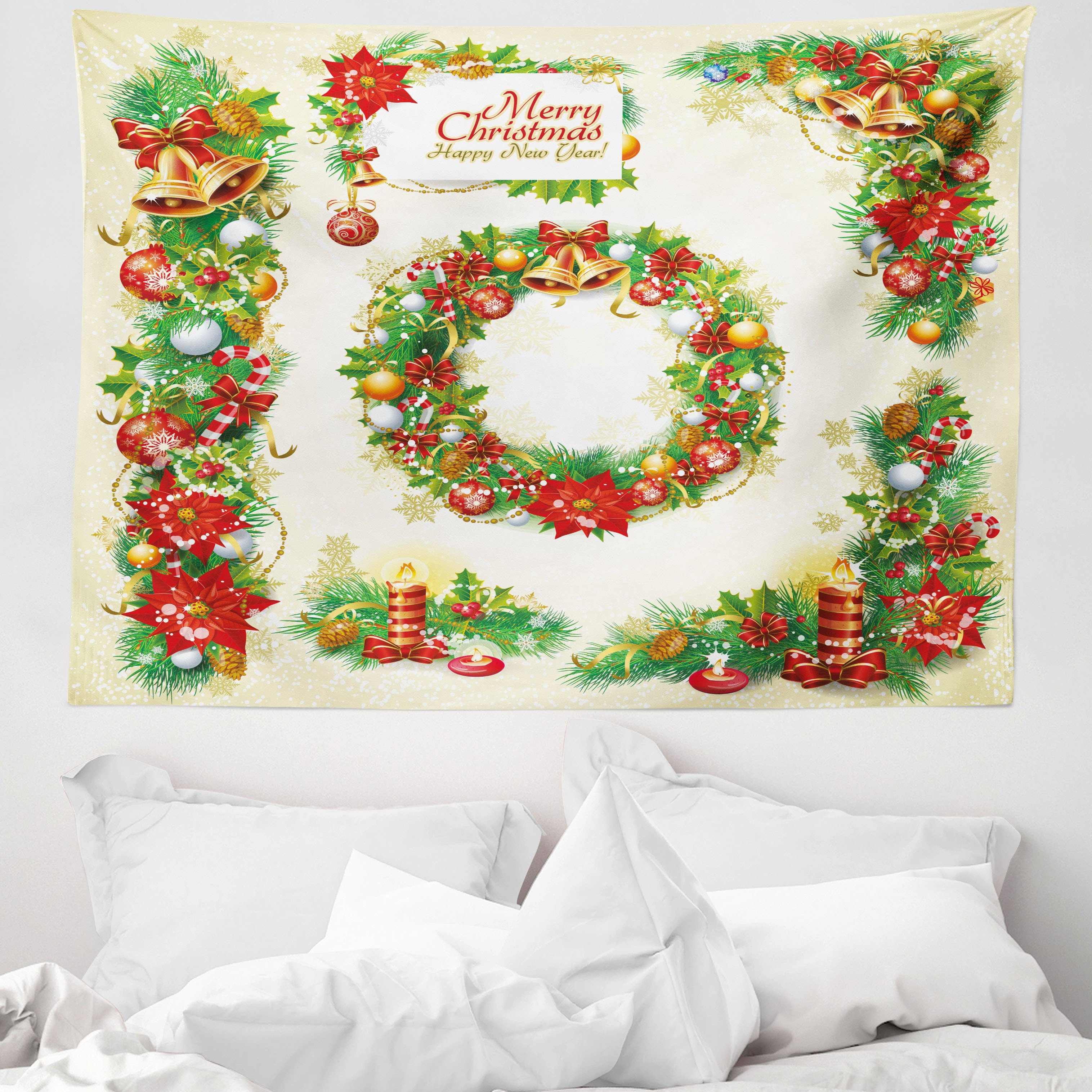 Wandteppich aus Weiches Mikrofaser Stoff Für das Wohn und Schlafzimmer, Abakuhaus, rechteckig, Weihnachten nostalgische Celebration