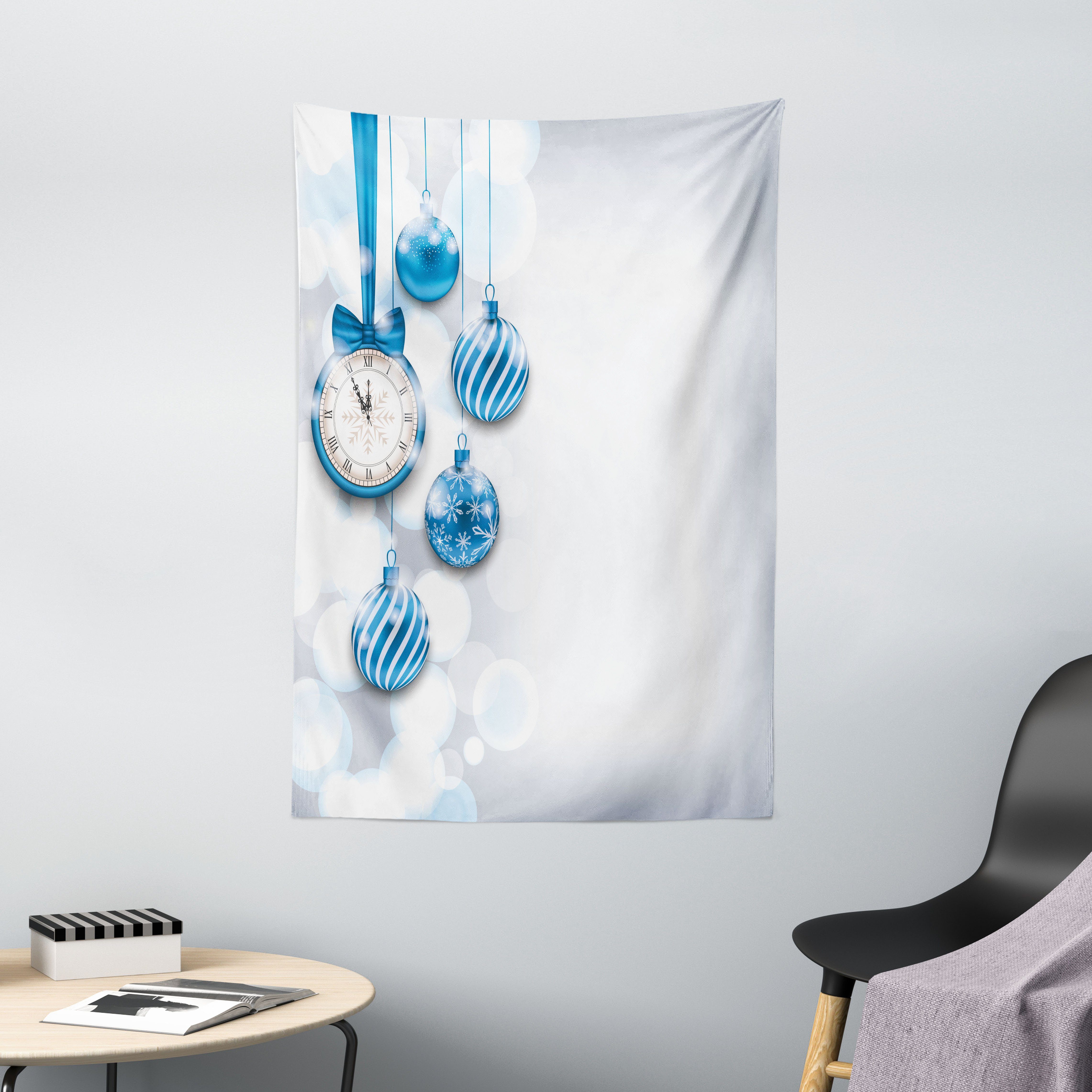 Wandteppich Wohnzimmer Schlafzimmer Wandtuch Seidiges Satin Wandteppich, Abakuhaus, rechteckig, Weihnachten Neujahr Countdown