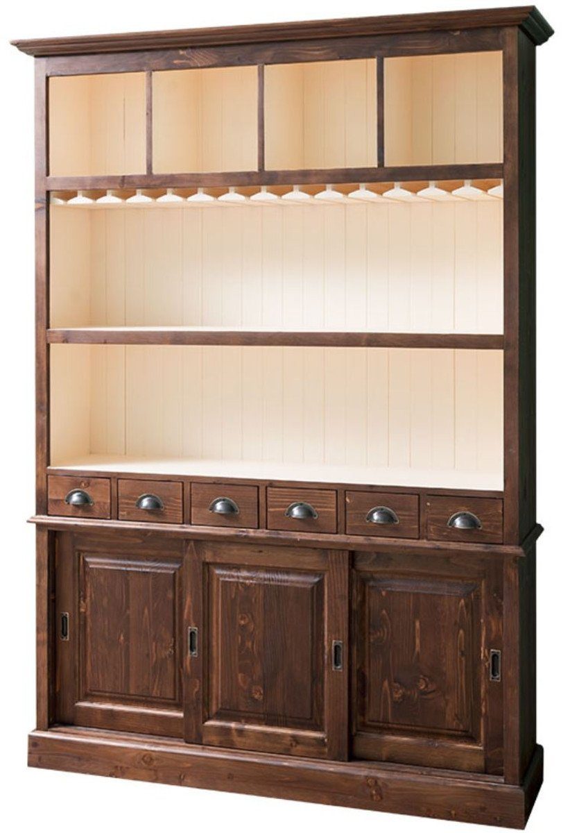 Casa Padrino Barschrank Landhausstil Barschrank Braun / Weiß 150 x 35 x H. 210 cm - Massivholz Schrank - Landhausstil Bar Möbel