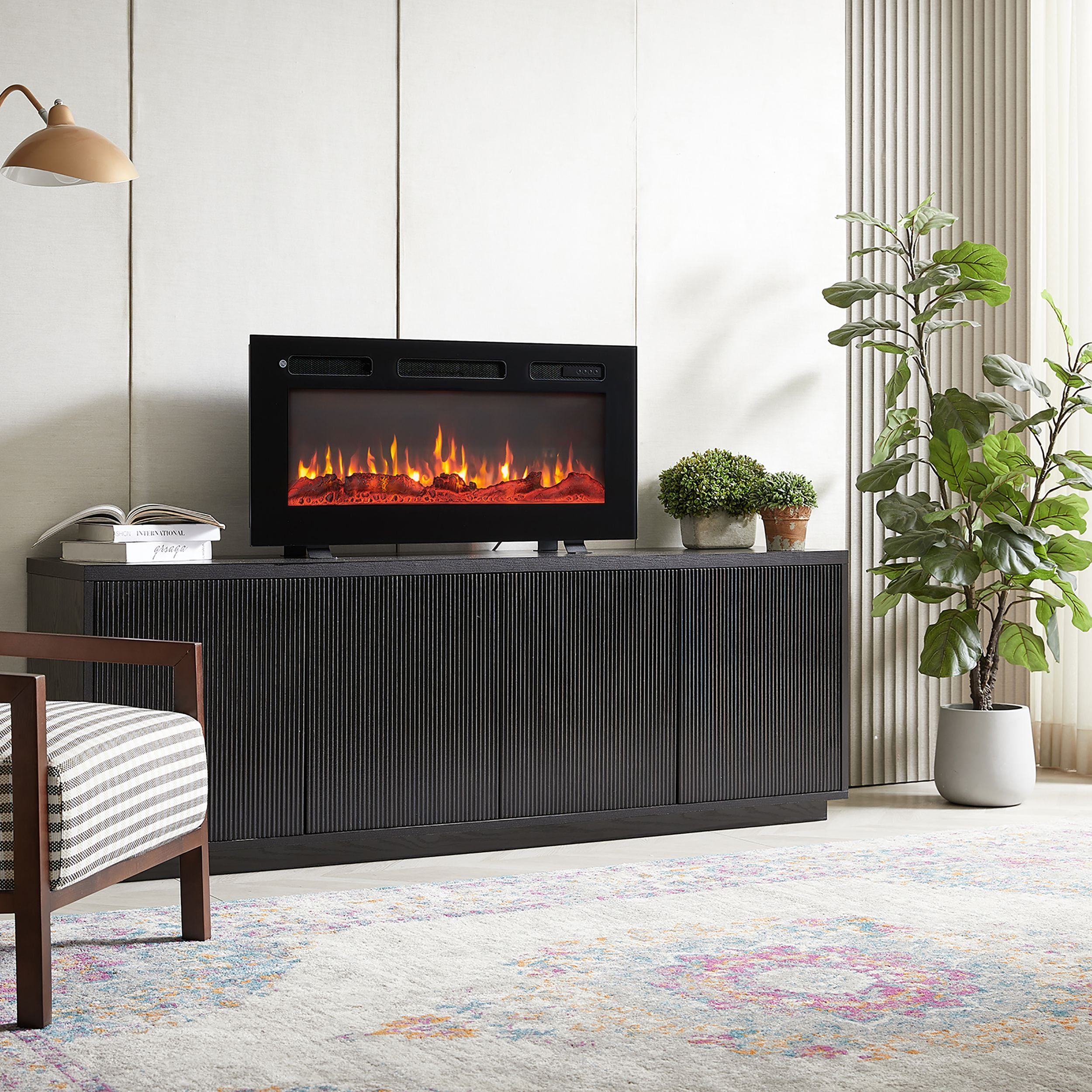 Balderia Elektrokamin Leif, 3 in 1 Stand-, Wand- oder Einbaukamin mit Heizung 1800W, realistischer 3D-Flammeneffekt, Fernbedienung, Timer, Thermostat