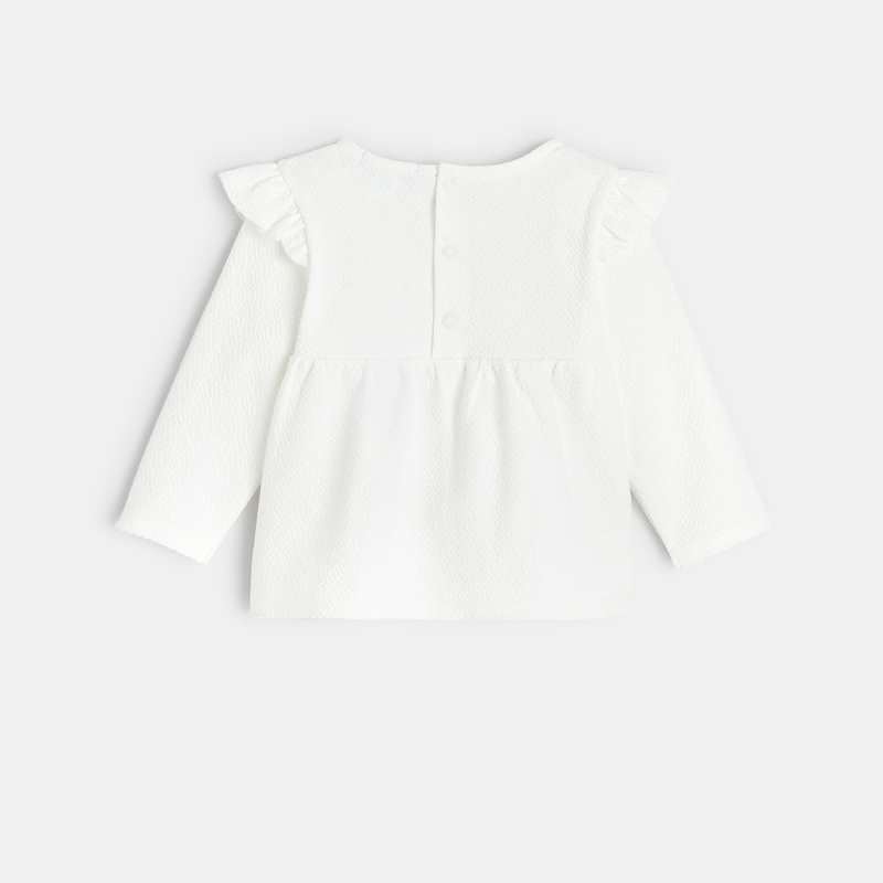 Blouse unie tissu gaufré à volants blanche bébé fille