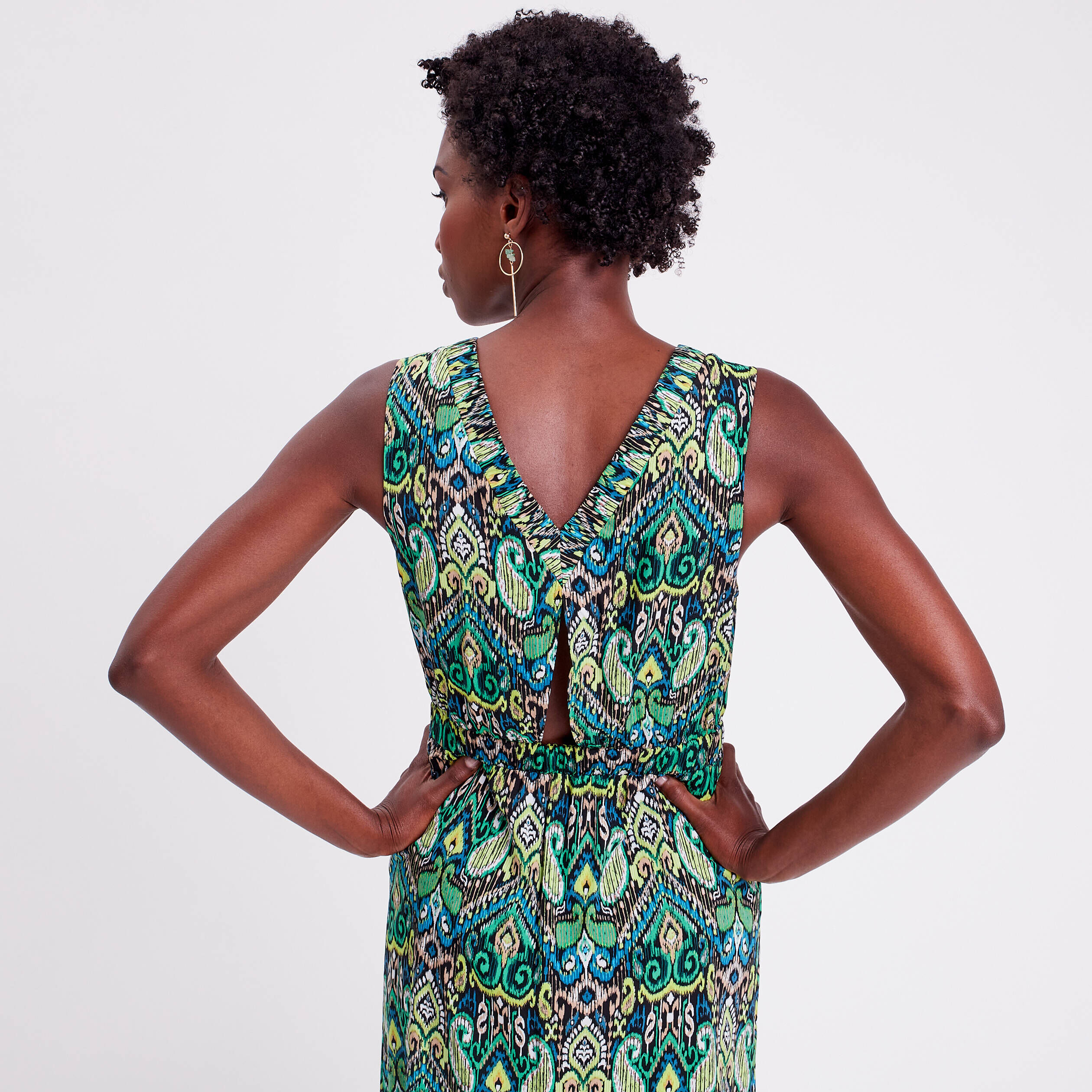 Robe longue évasée col en V noir femme | Cache Cache