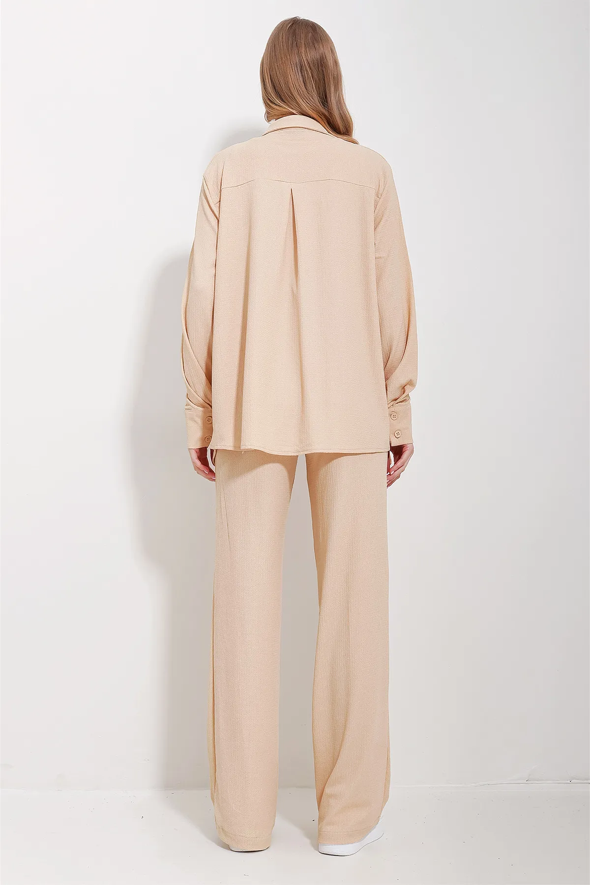 Trend Alaçatı Stili  Beiges Crop-Tanktop-Shirt und Hosen-Set für Damen ALC-X11606