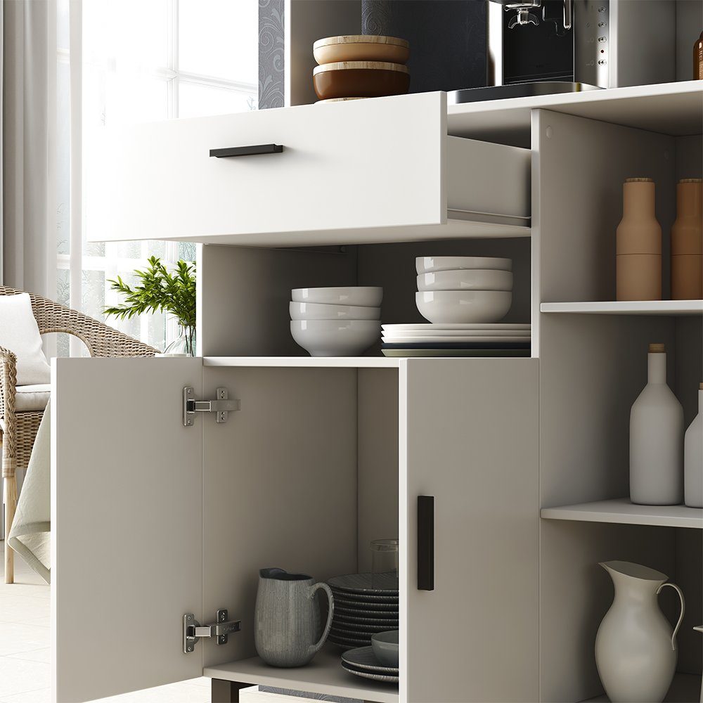 Livinity Küchenbuffet Vitrinenschrank EMANUEL Weiß
