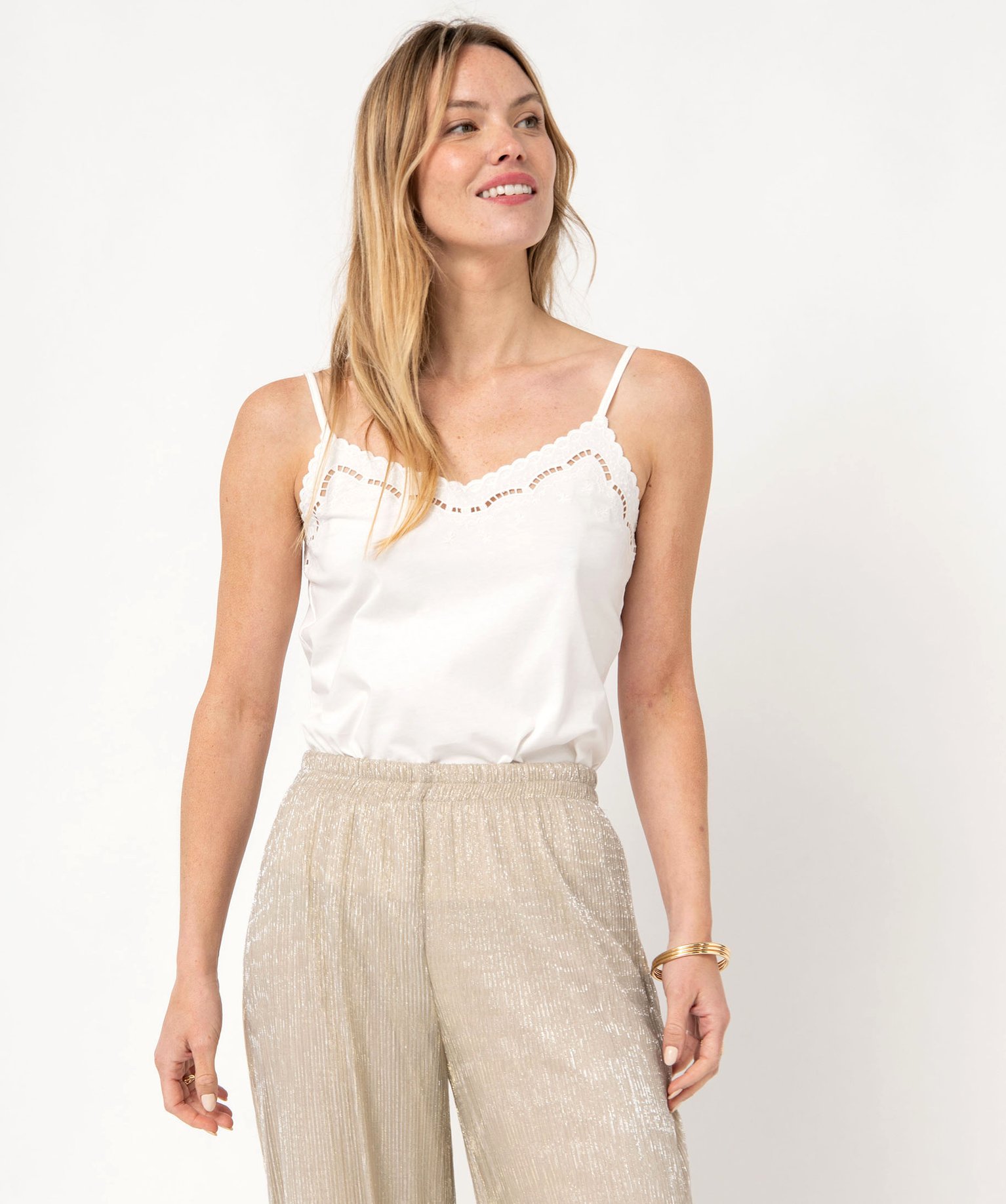 Débardeur brodé en coton femme ecru | GEMO