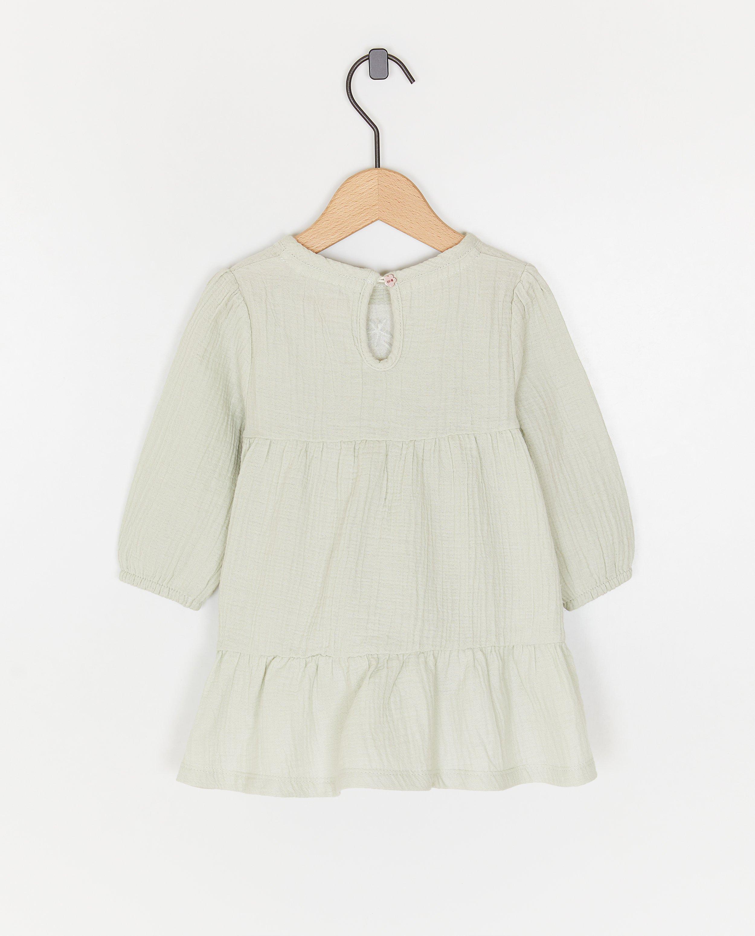 Rochie Little Dutch Tetra cu flori brodate verde deschis